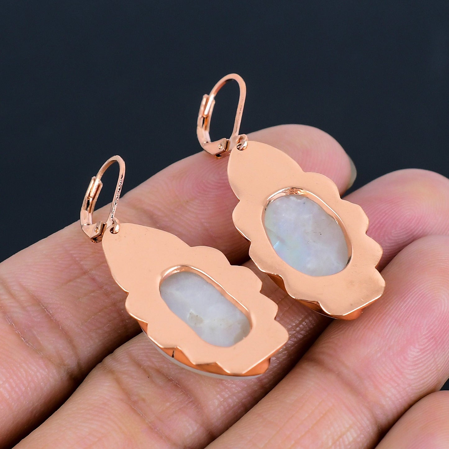 Rainbow Moonstone Gemstone Leverback Earrings