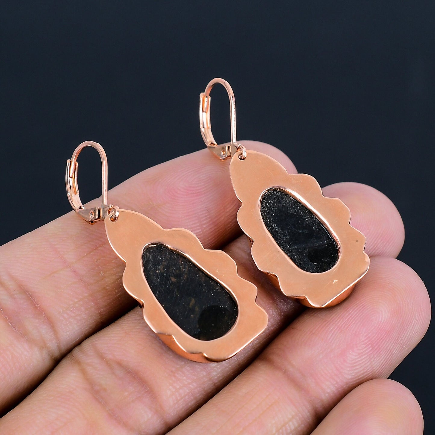 Iridescent Green Abalone Gemstone Copper Earrings