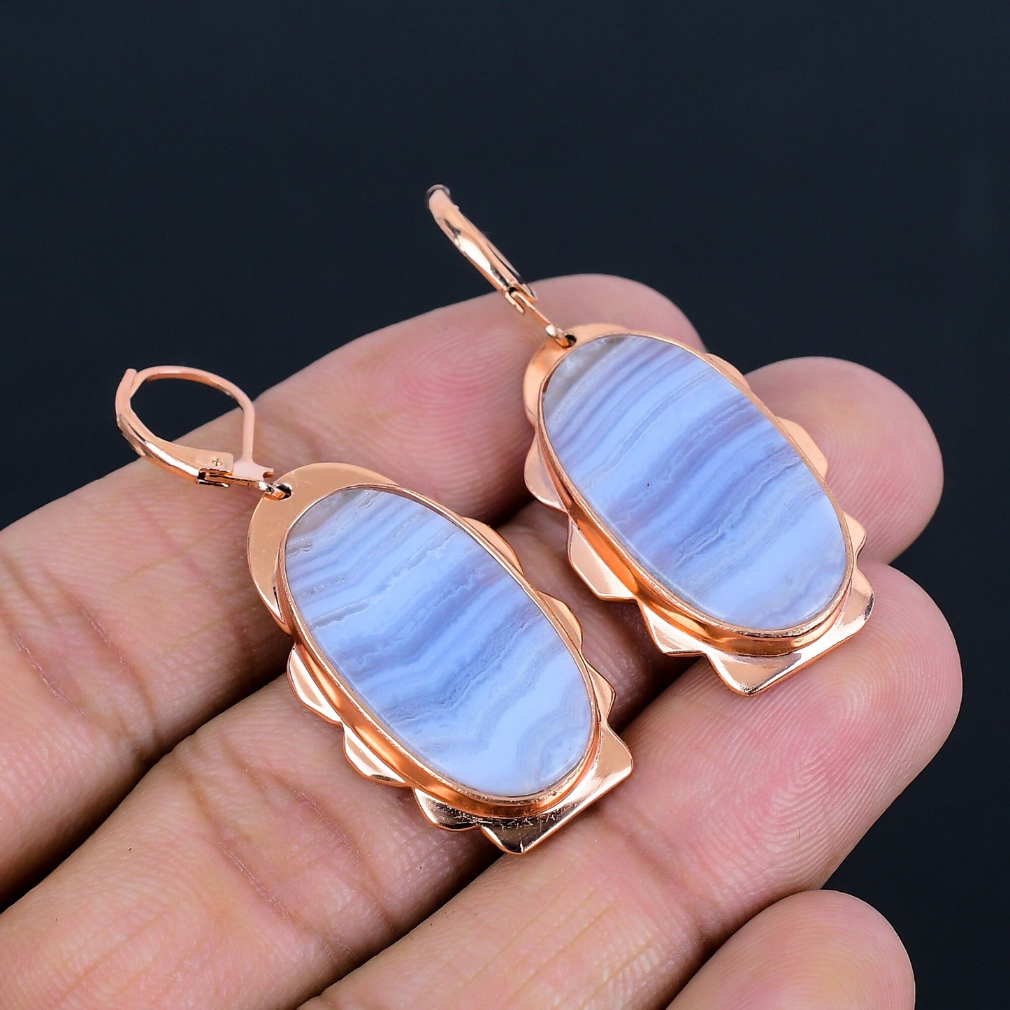 Blue Lace Agate Gemstone Earrings