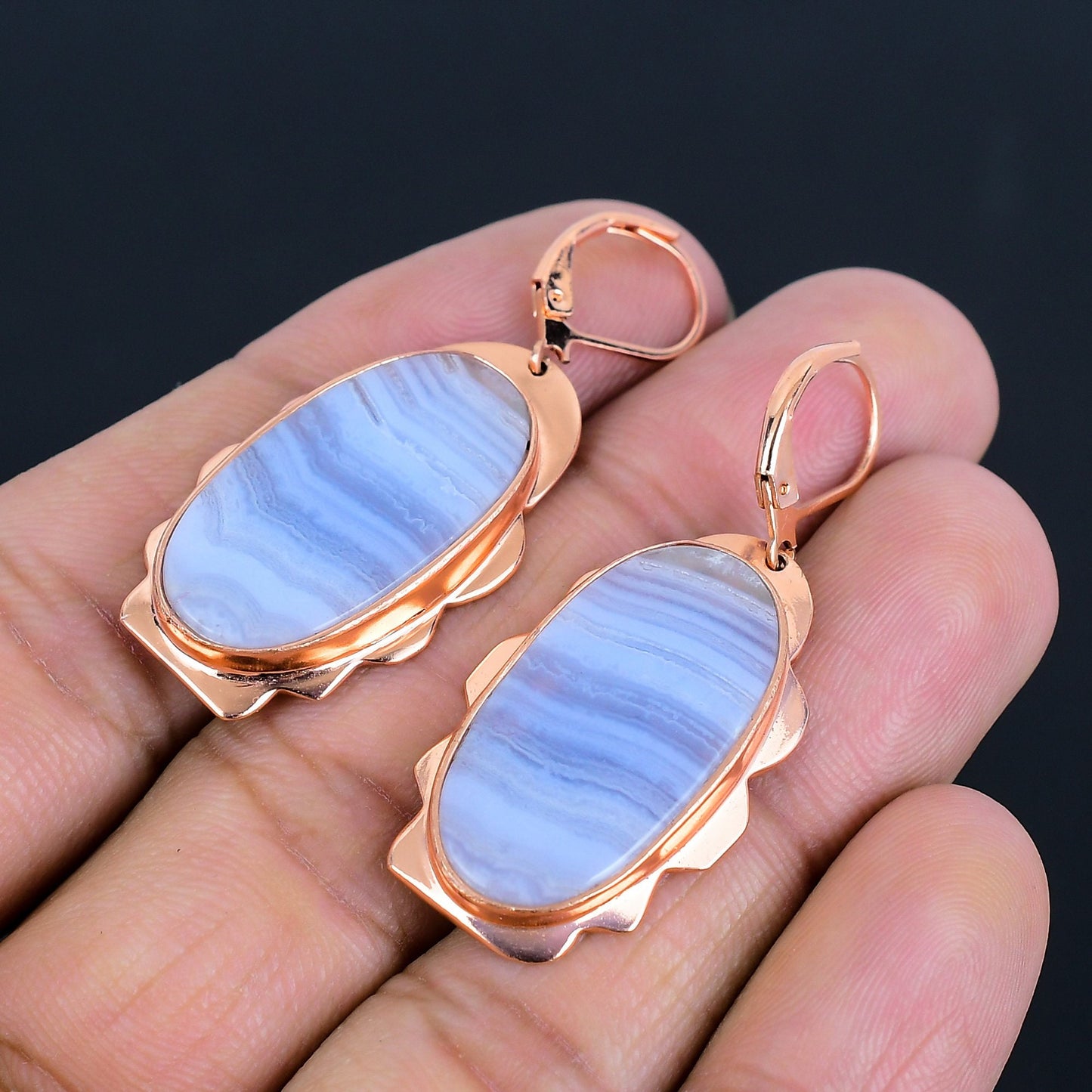 Blue Lace Agate Gemstone Earrings