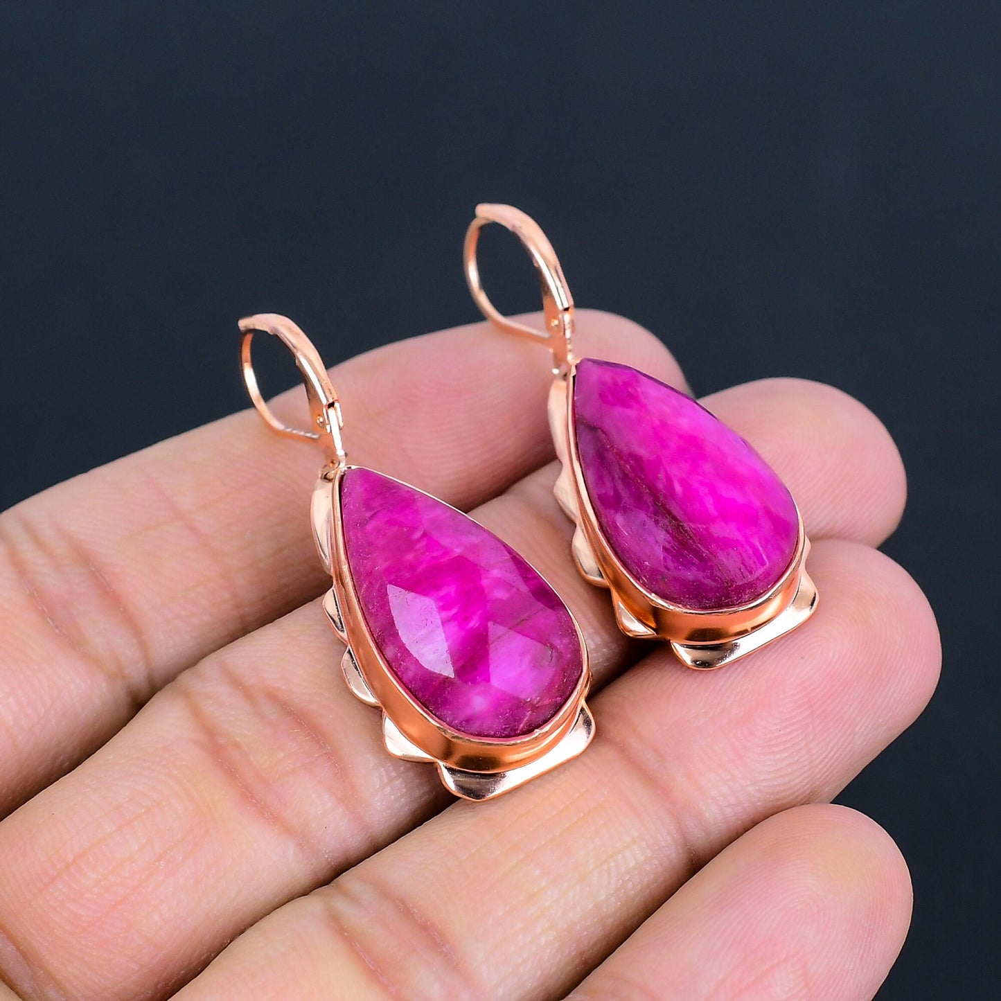 Kashmiri Red Ruby Gemstone Earrings