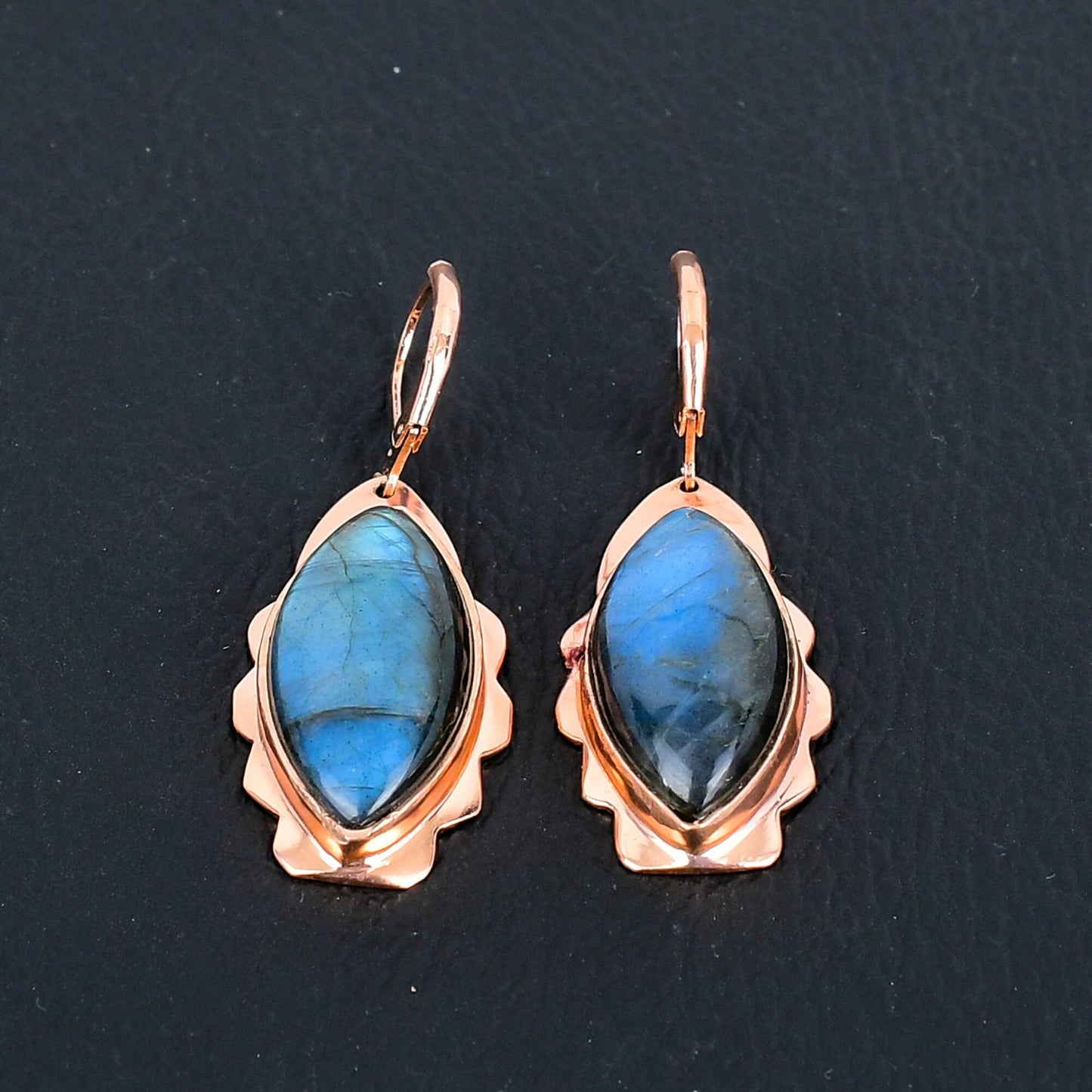 Blue Labradorite Gemstone Copper Earrings