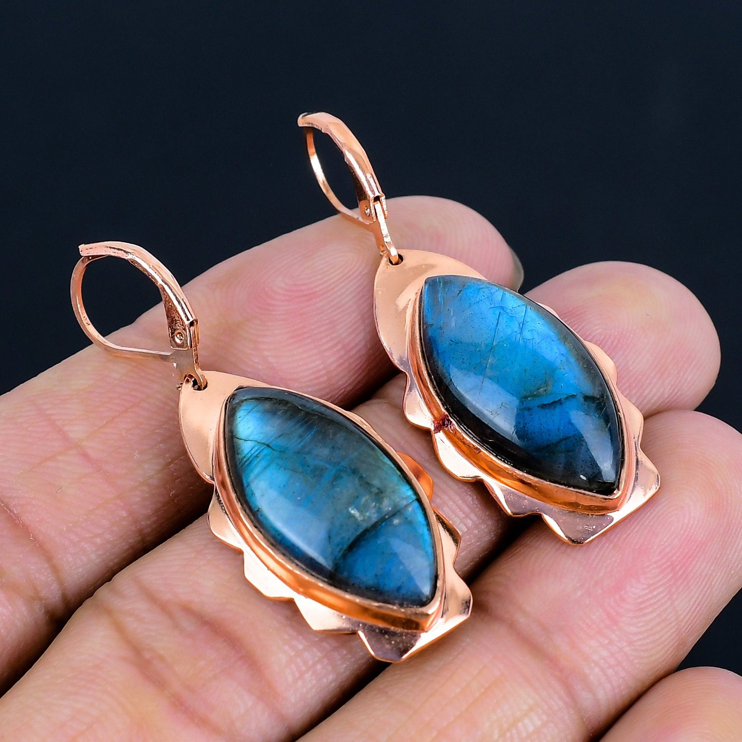 Blue Labradorite Gemstone Copper Earrings
