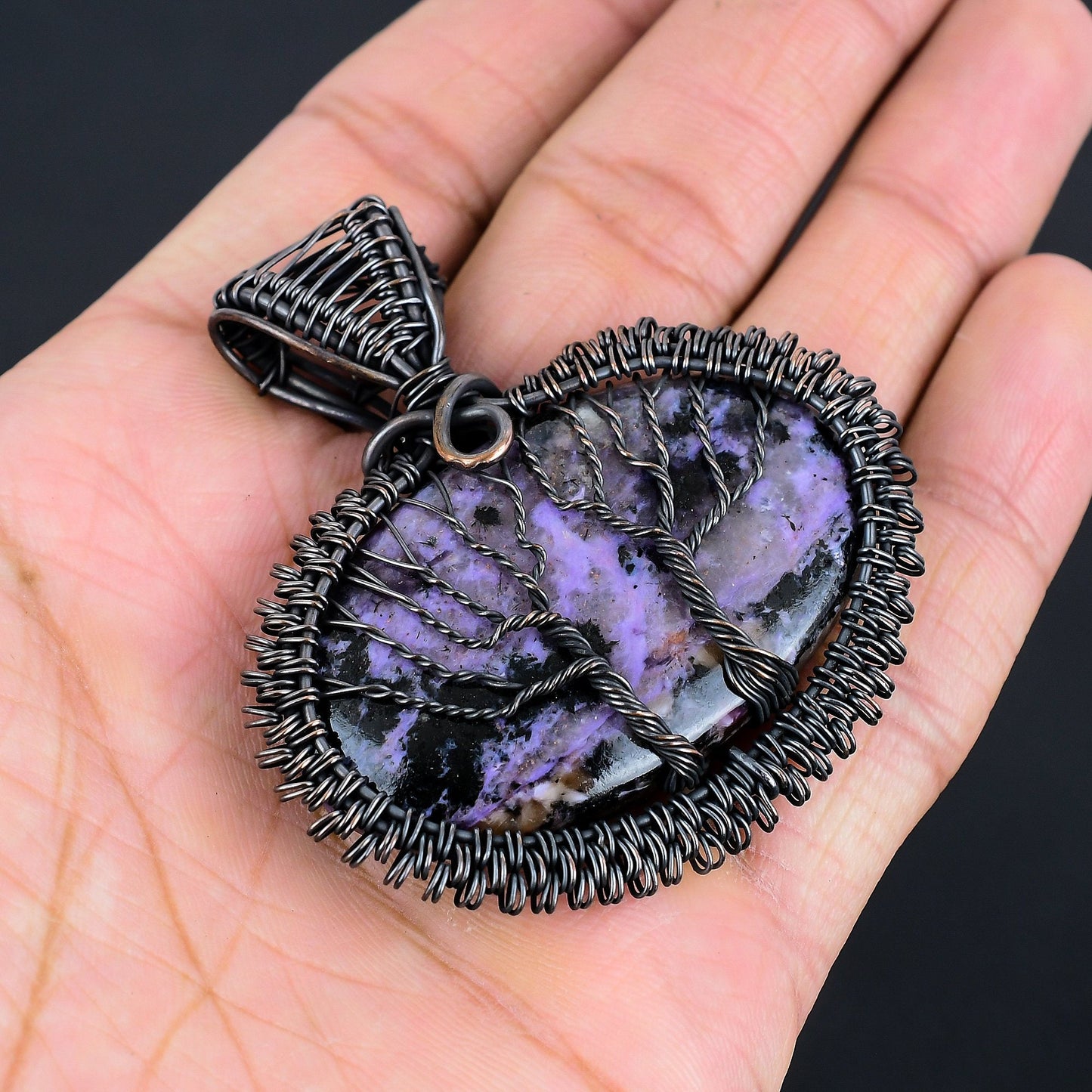 Purple Charoite Gemstone Tree of Life Pendant