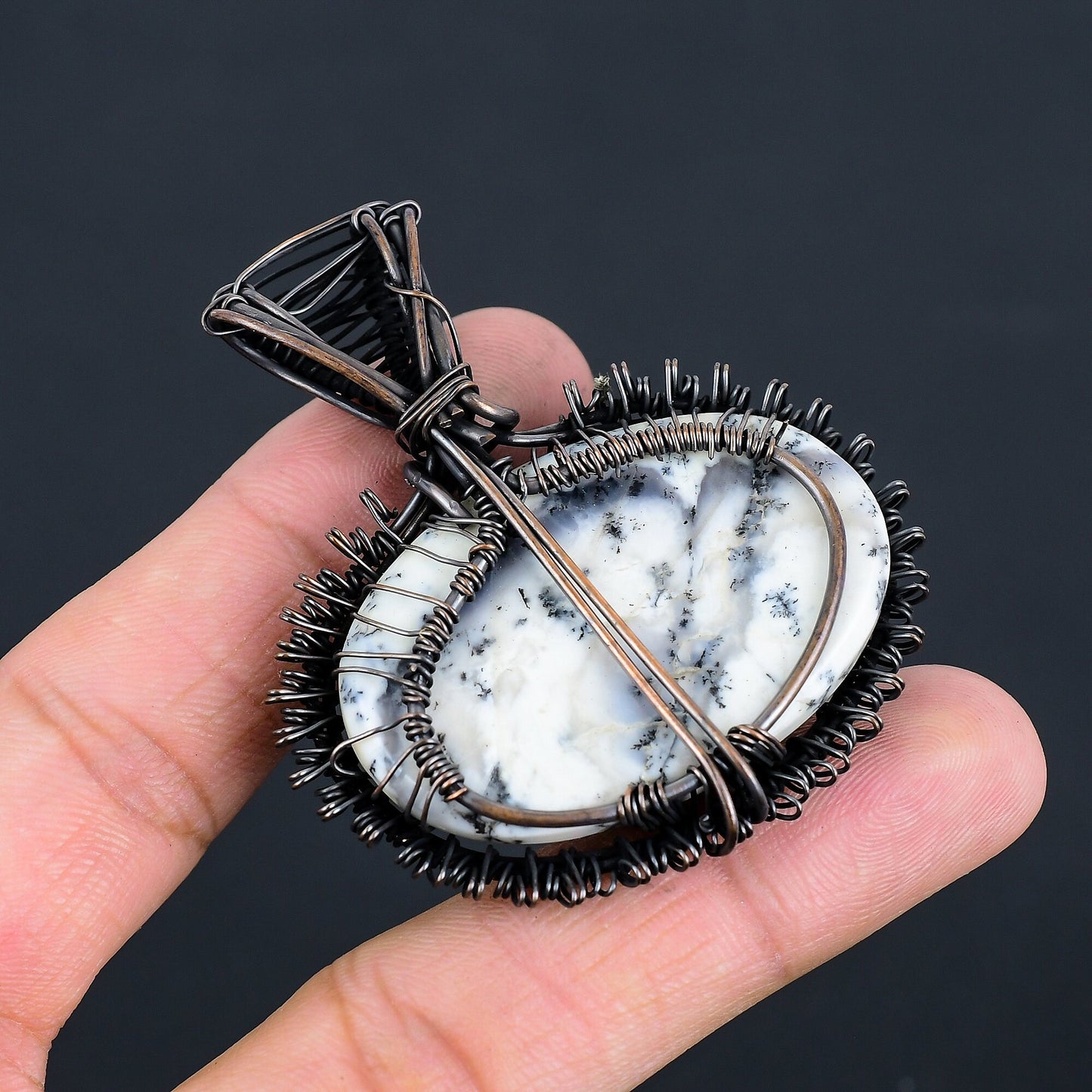 White Dendrite Opal Gemstone Pendant