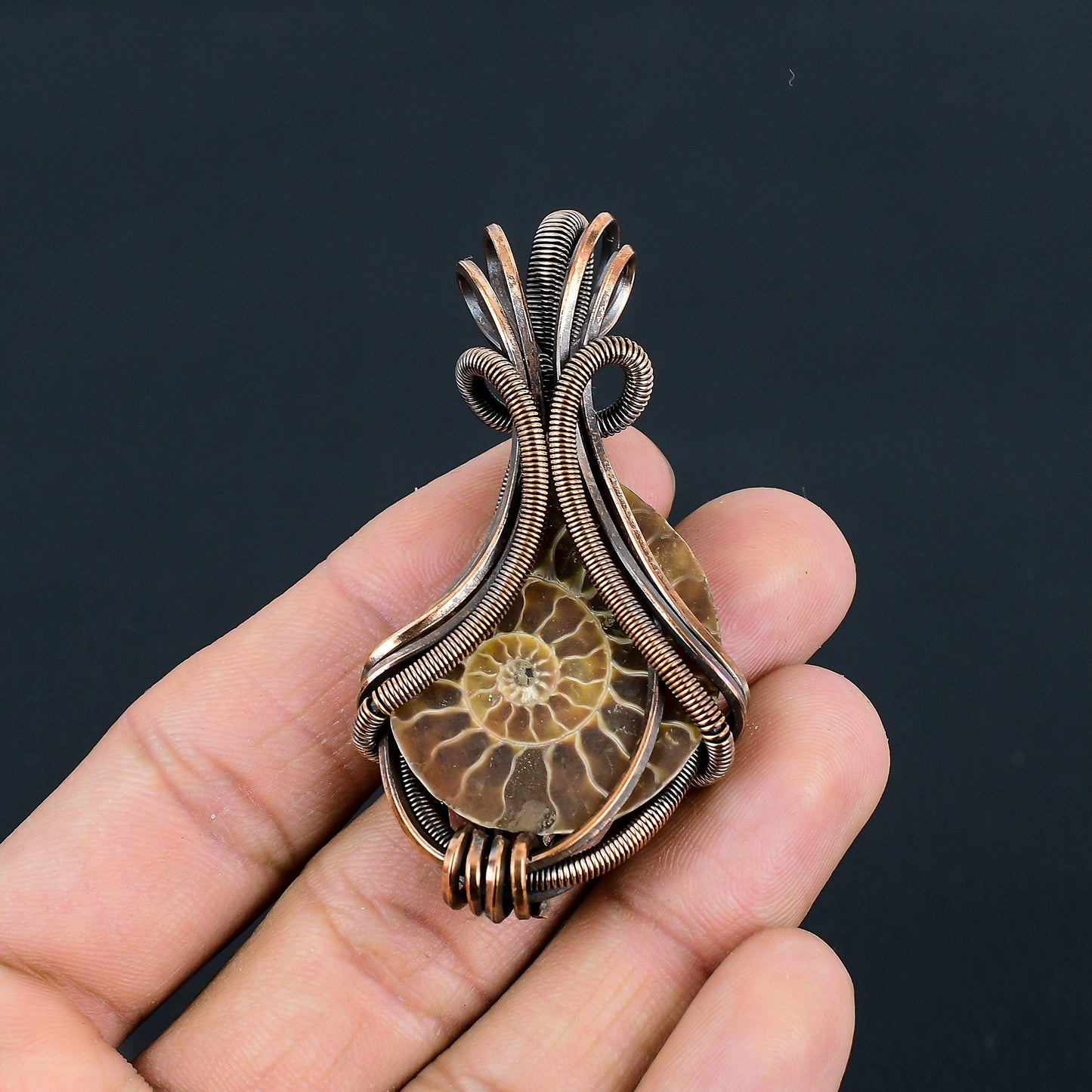 Copper Ammonite Gemstone Pendant