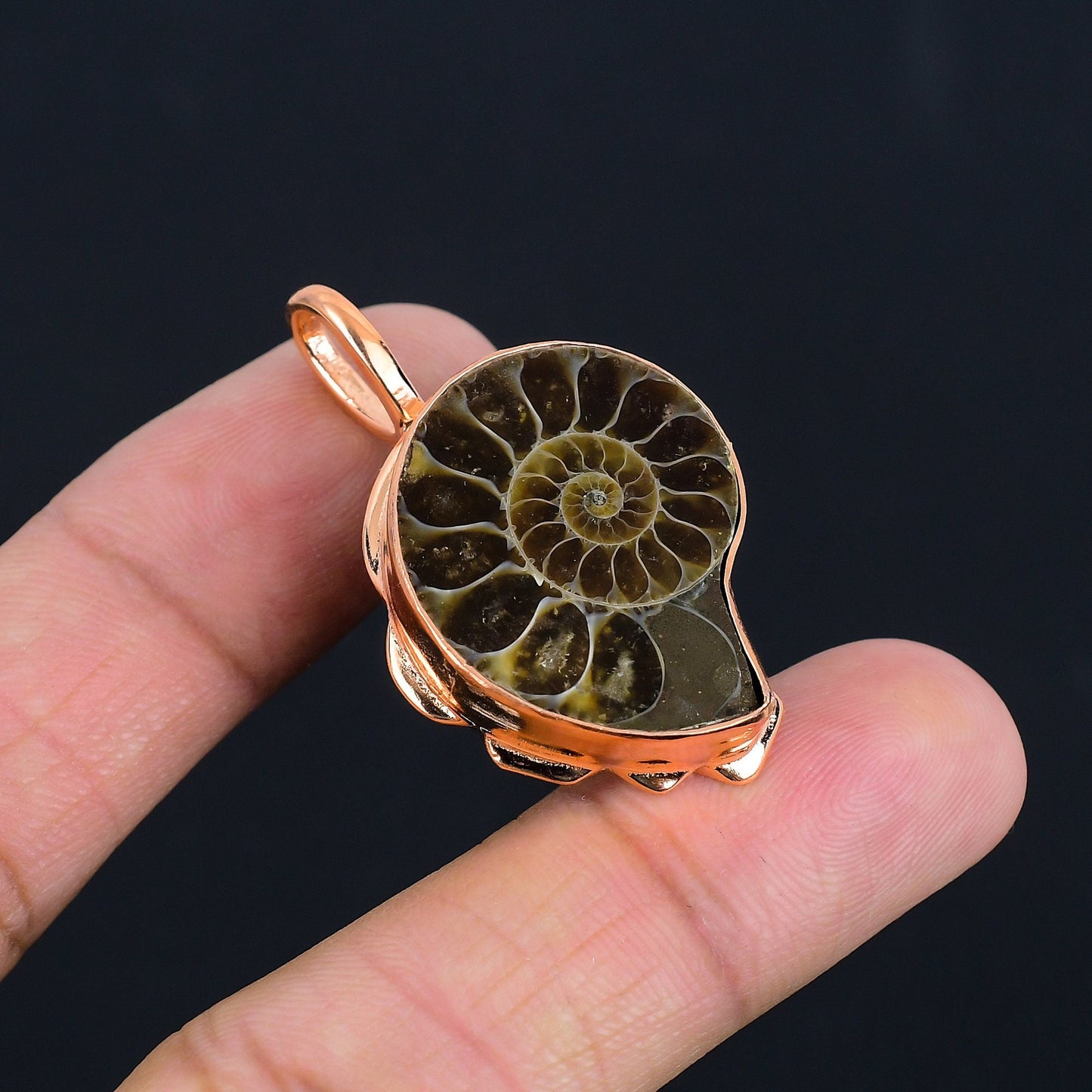 Copper Ammonite Gemstone Pendant
