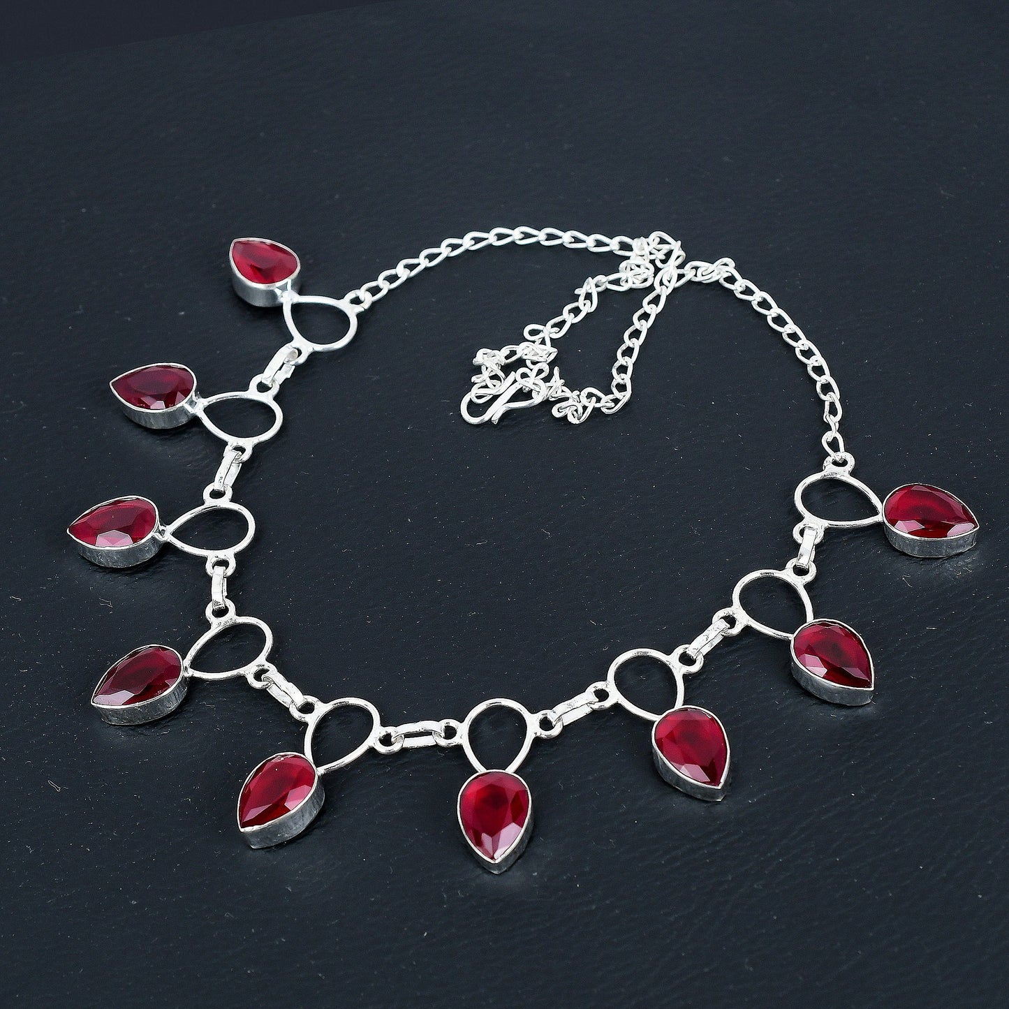 Red Ruby Sterling Silver Necklace