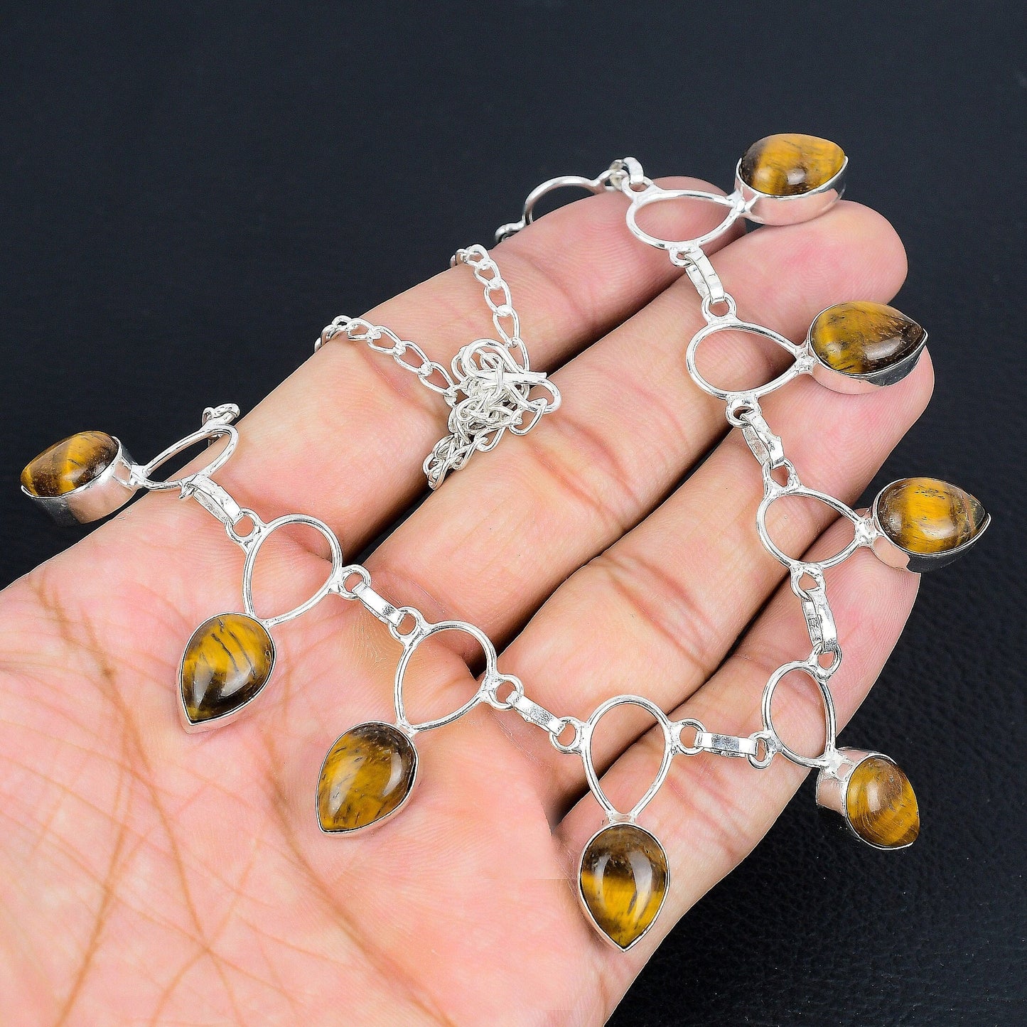 Brown Tiger Eye Sterling Silver Necklace