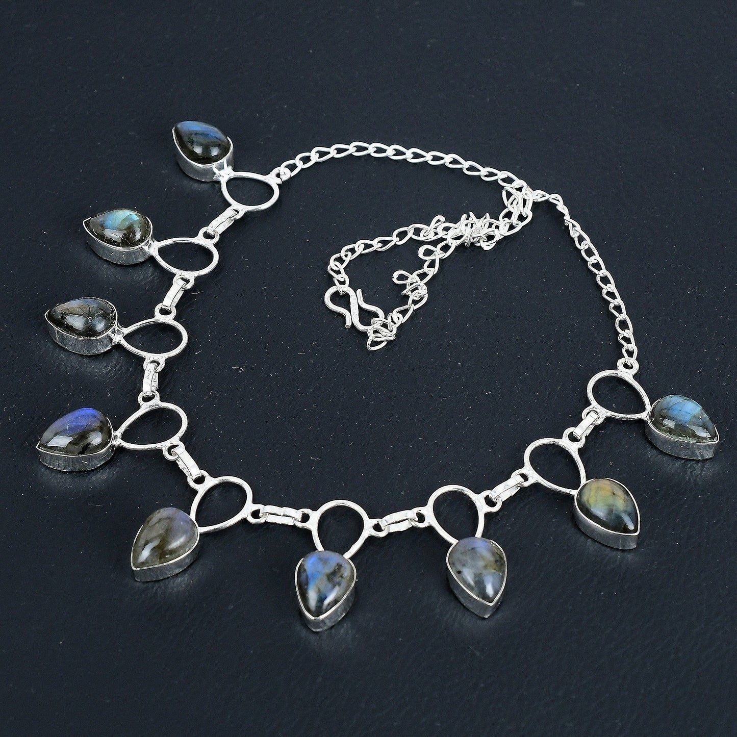Blue Flash Labradorite Silver Necklace
