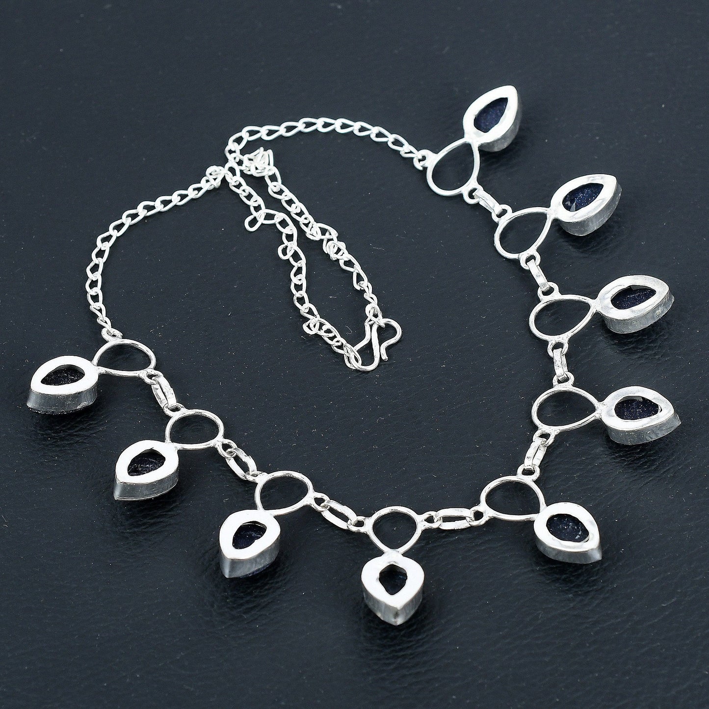 Blue Sunstone Dainty Sterling Silver Necklace