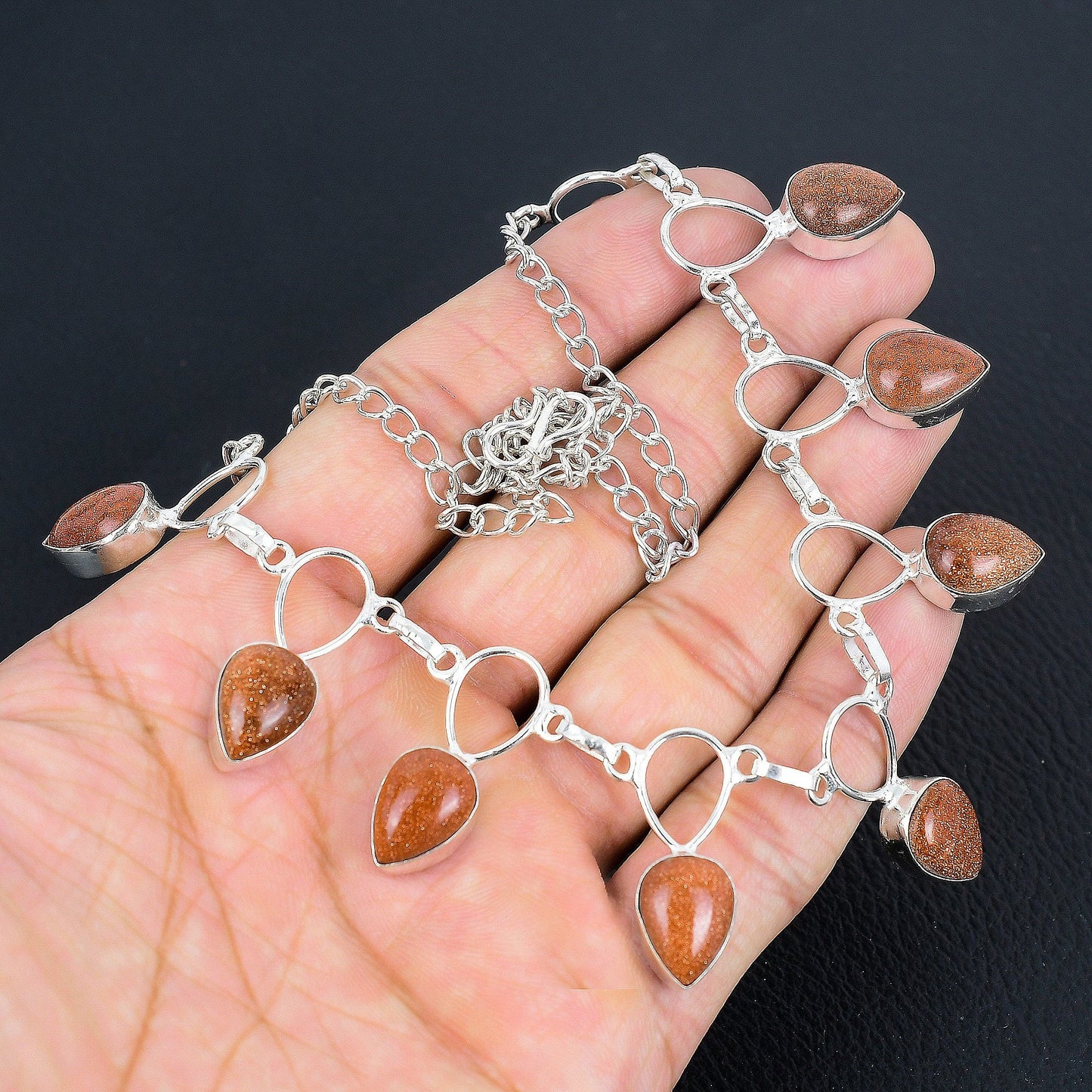 Red Sunstone Sterling Silver Necklace