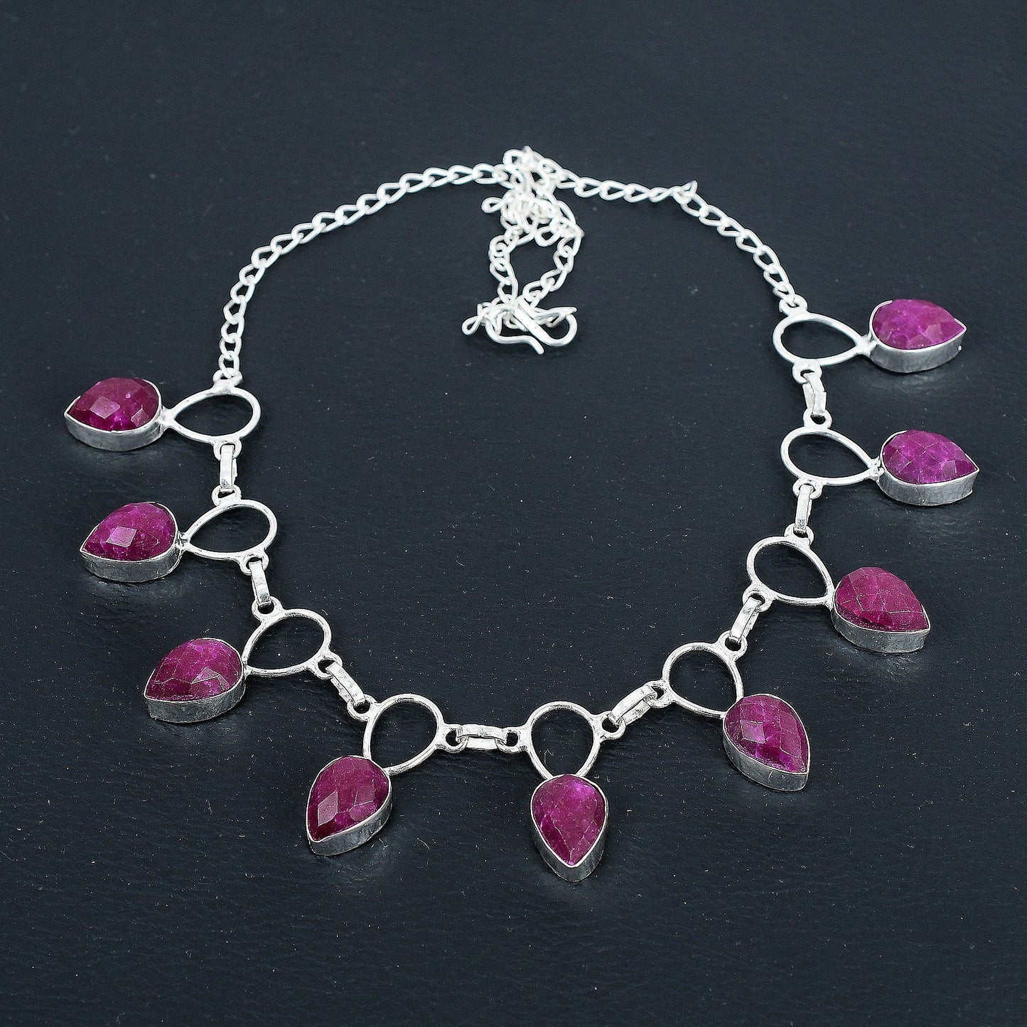 Faceted Ruby Silver Necklace