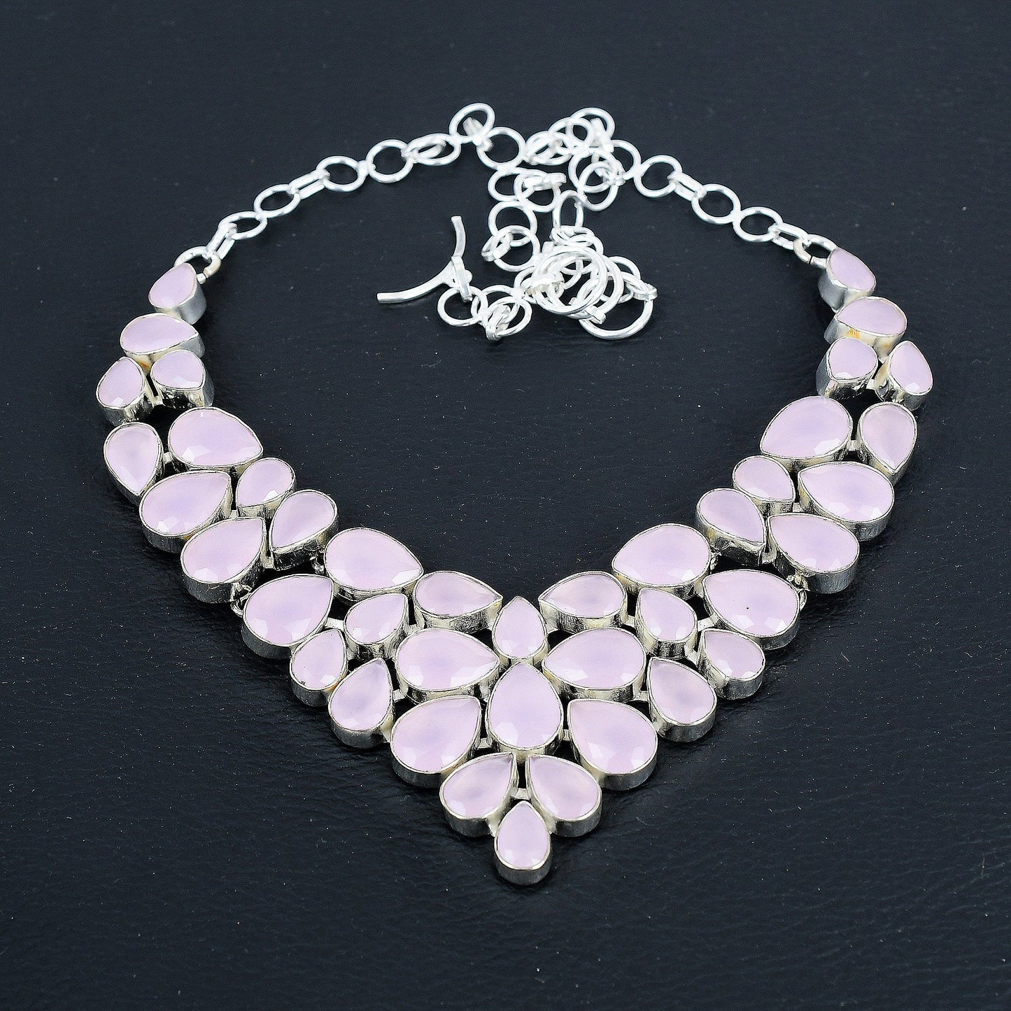 Pink Rose Quartz & Blue Sapphire Sterling Silver Necklace