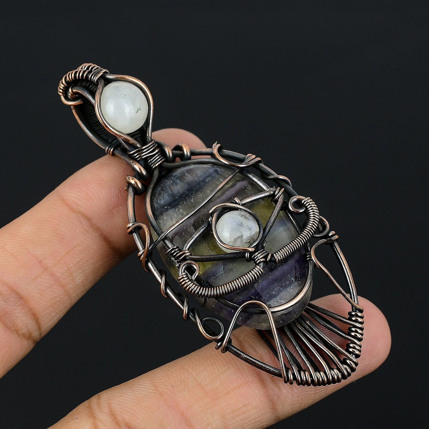 Green Purple Fluorite Gemstone Pendant