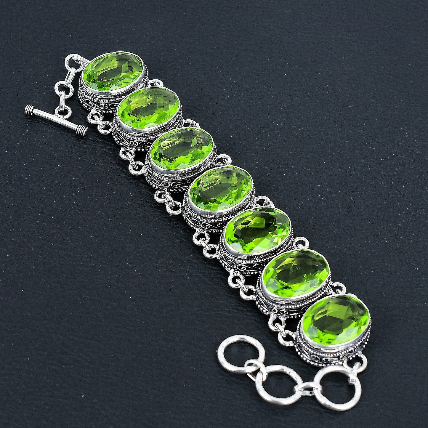 Green Peridot Gemstone Necklace & Bracelet Set