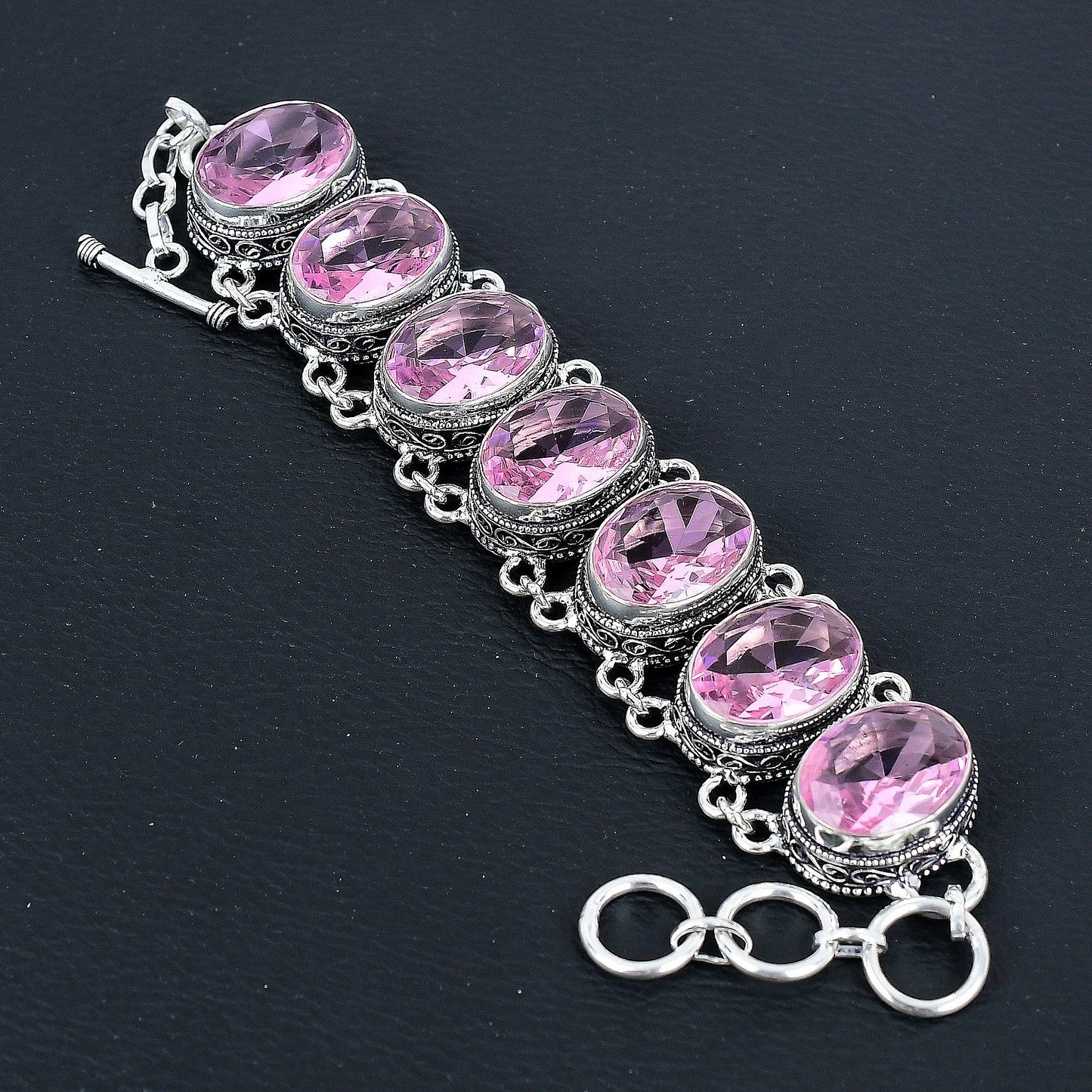 Pink Kunzite Sterling Silver Necklace & Bracelet Set