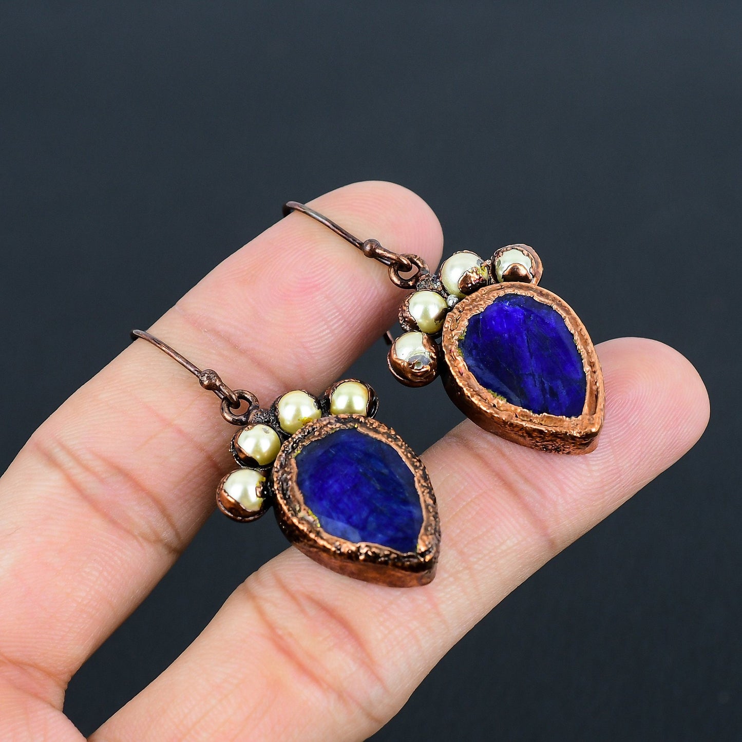 Blue Sapphire & Pearl Gemstone Earrings