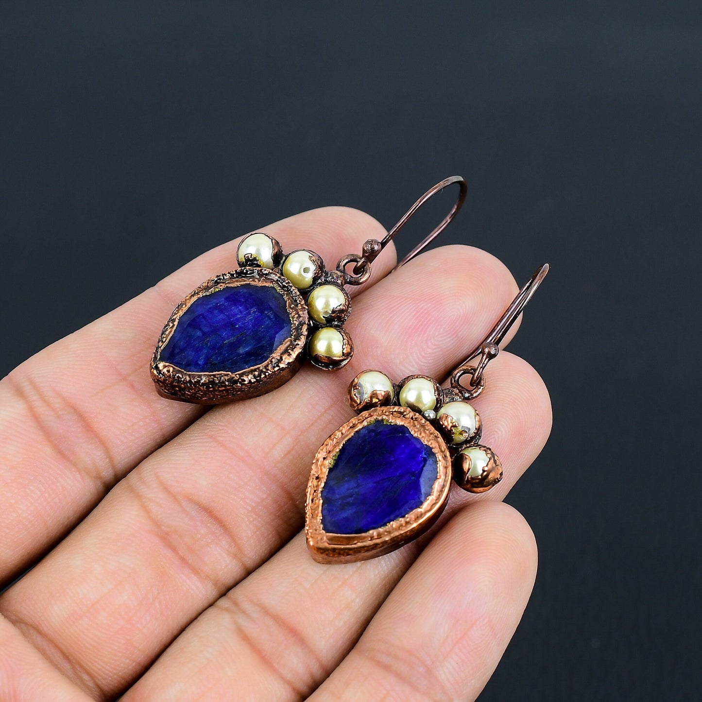 Blue Sapphire & Pearl Gemstone Earrings