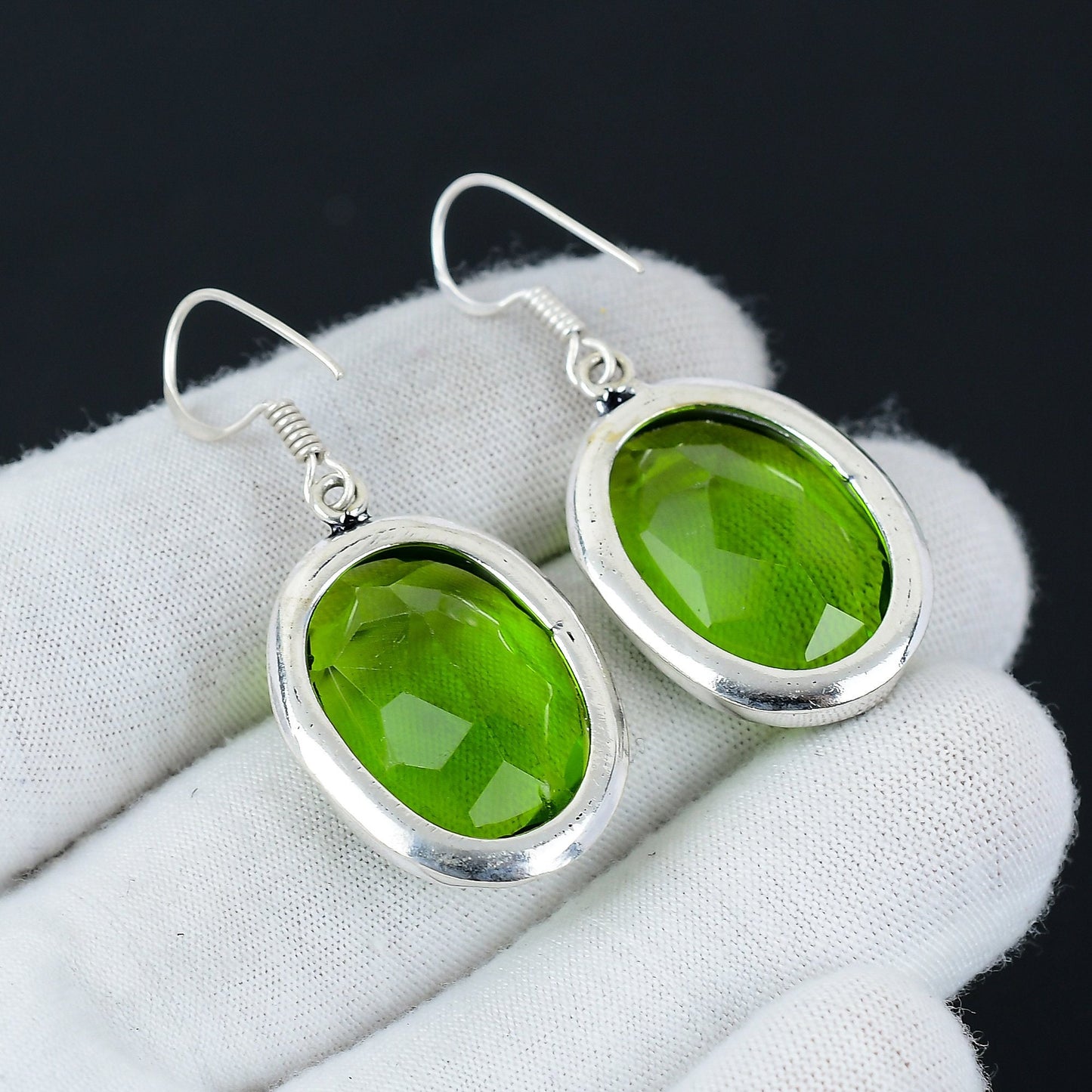 Green Oval Peridot Sterling Silver Earrings