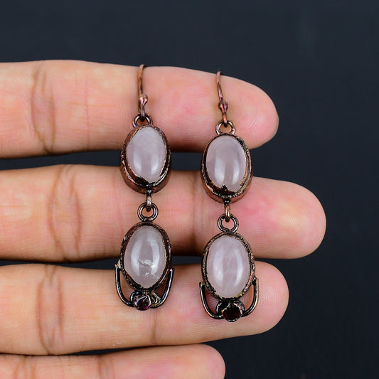 Pink Rose Quartz Gemstone Earrings