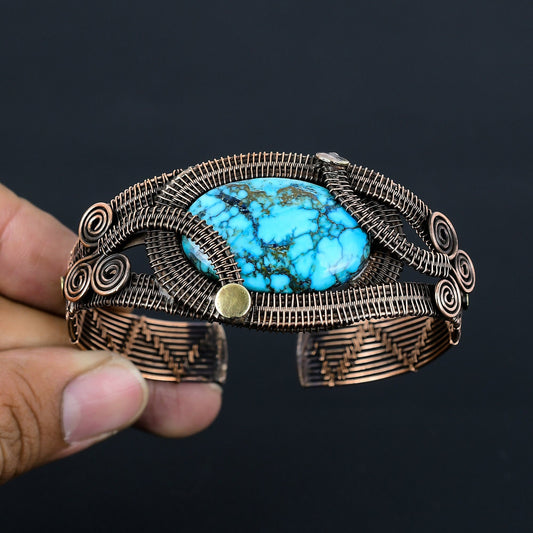 Turquoise Gemstone Copper Cuff Bracelet