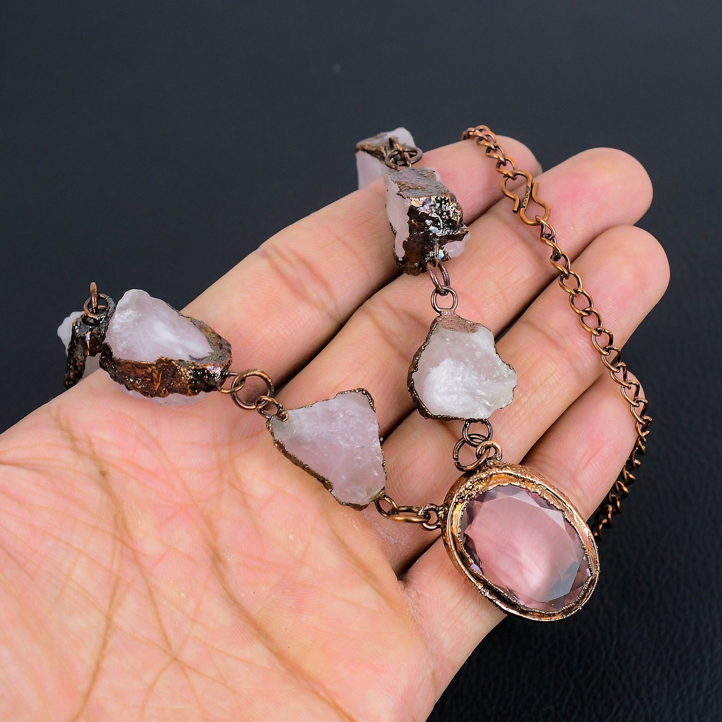 Pink Kunzite & Rose Quartz Gemstone Necklace