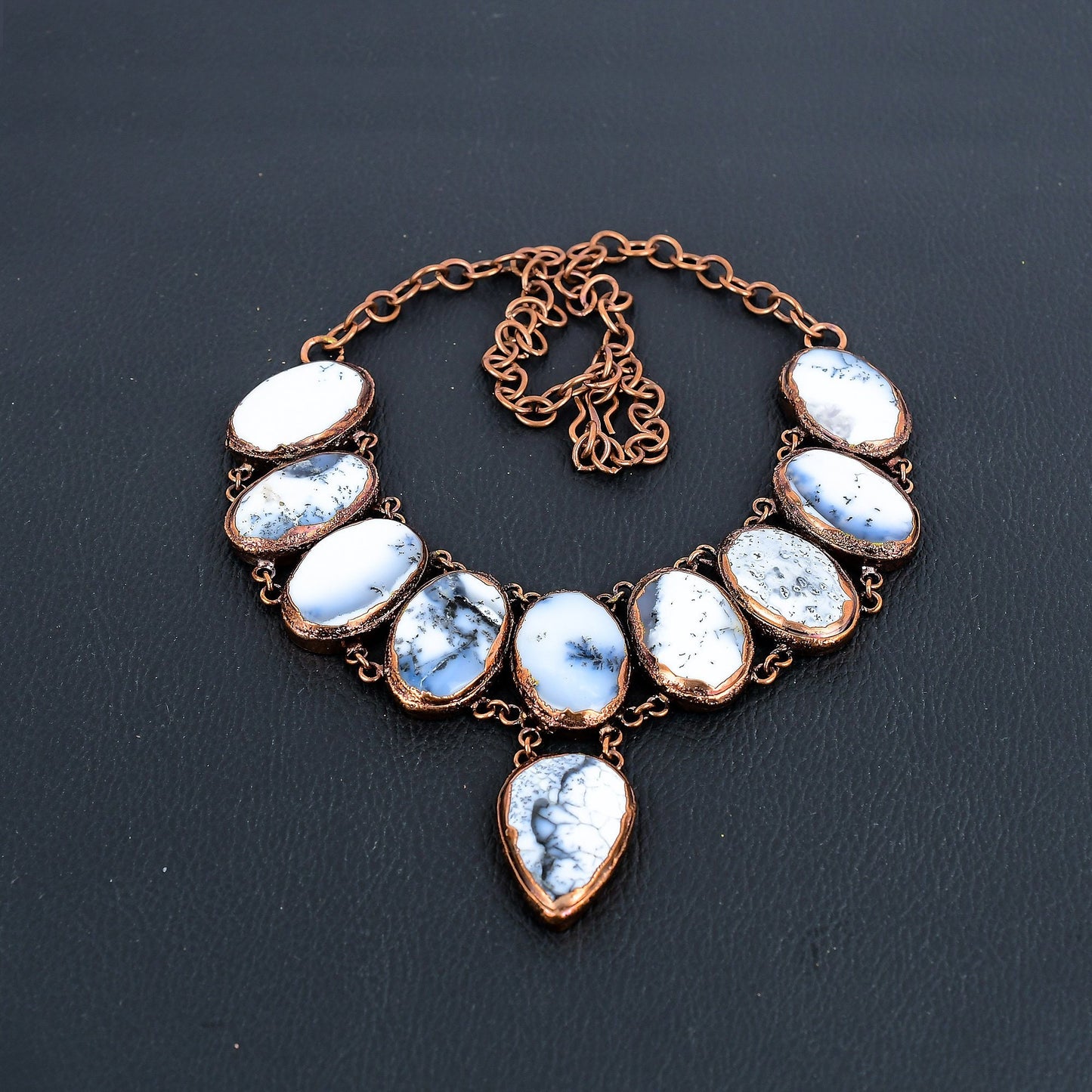 White & Black Dendrite Opal Gemstone Necklace