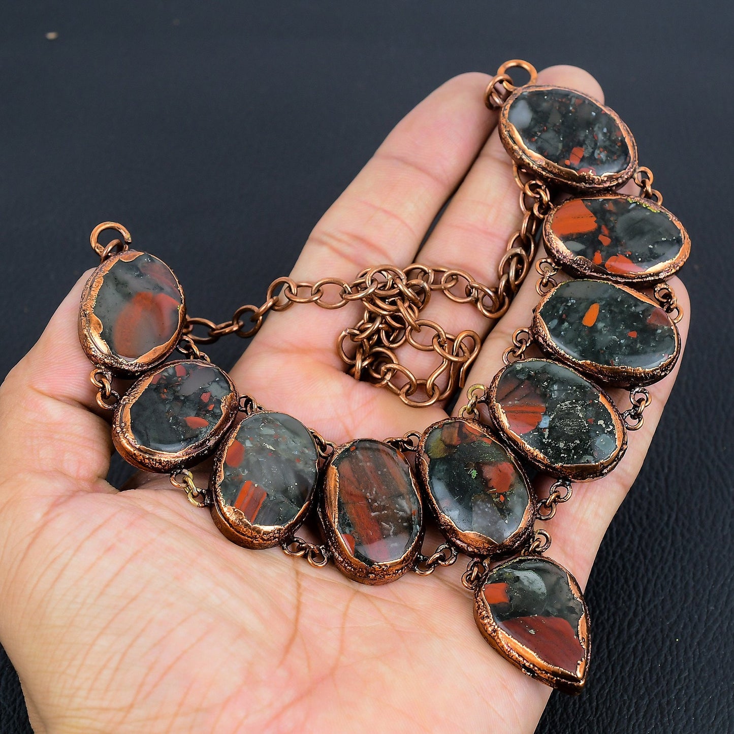 Dark Green Bloodstone Gemstone Necklace