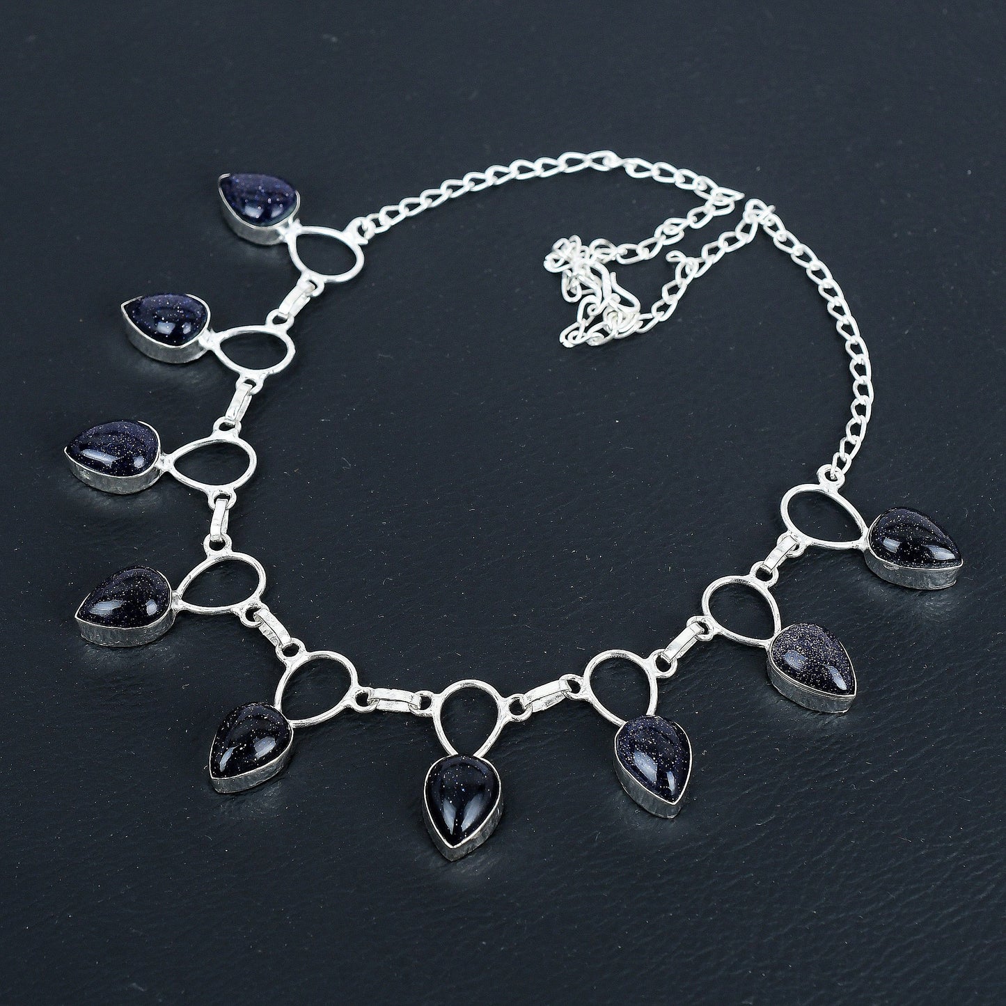 Blue Sunstone Dainty Sterling Silver Necklace