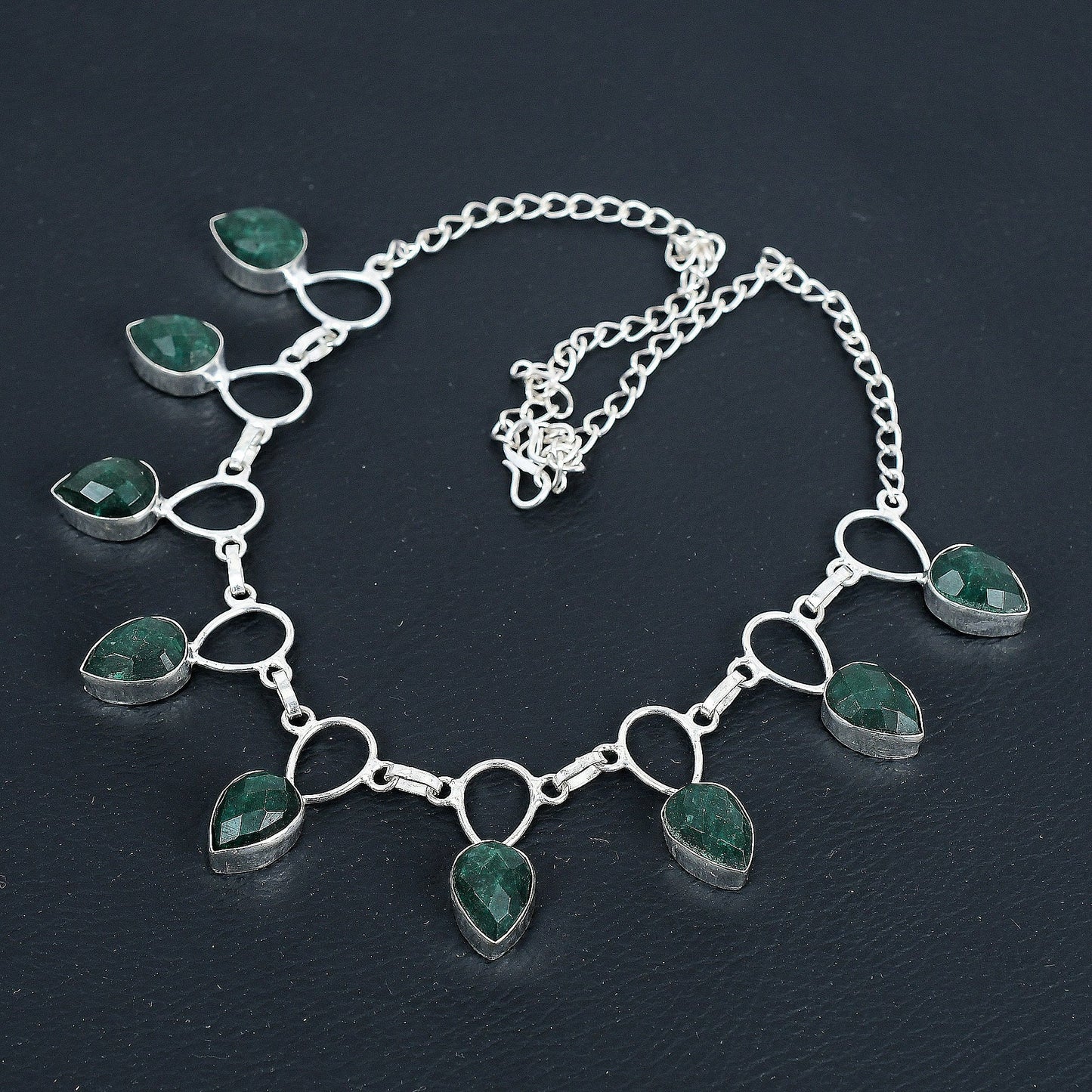 Sterling Silver Faceted Emerald Necklace