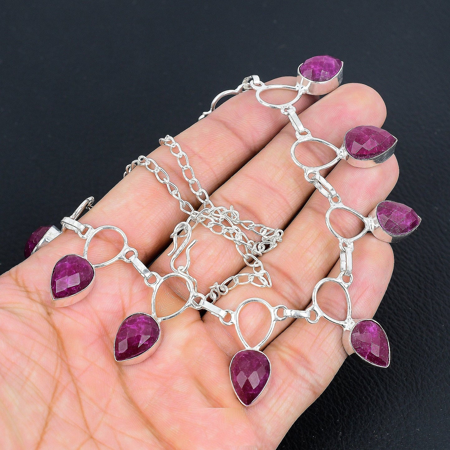 Faceted Ruby Silver Necklace