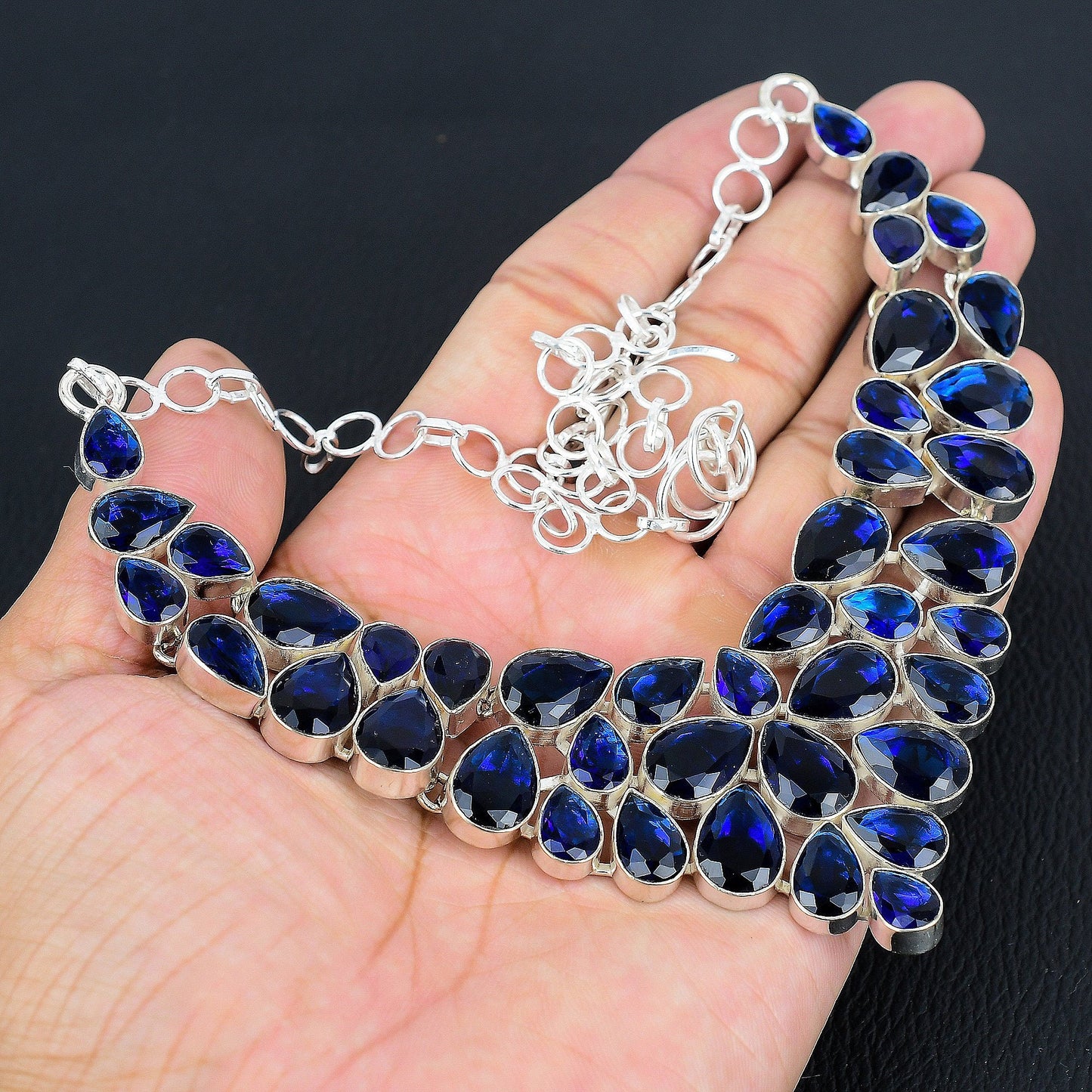 Blue Sapphire Gemstone Sterling Silver Necklace