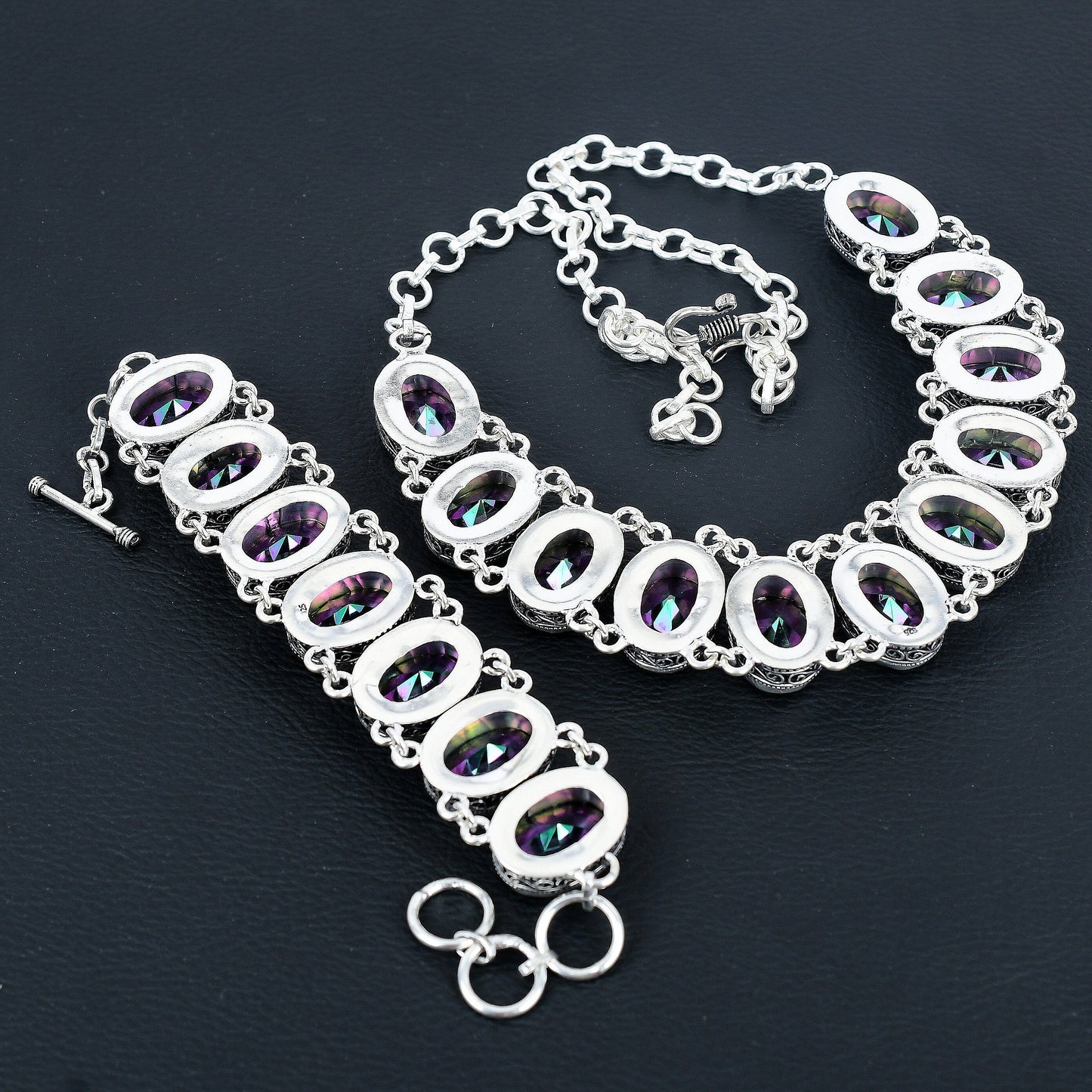 Mystic Rainbow Topaz Sterling Silver Necklace & Bracelet Set