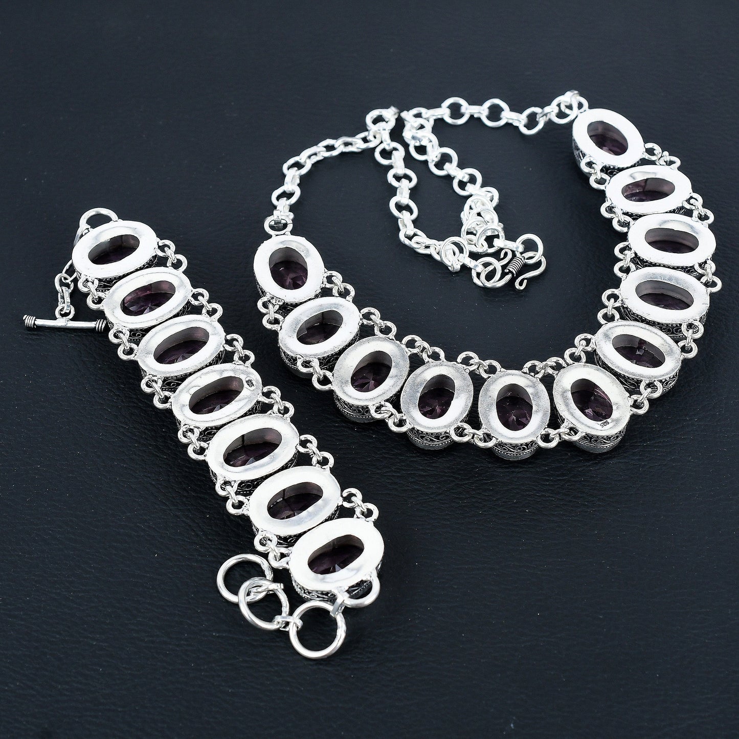 Pink Kunzite Sterling Silver Necklace & Bracelet Set