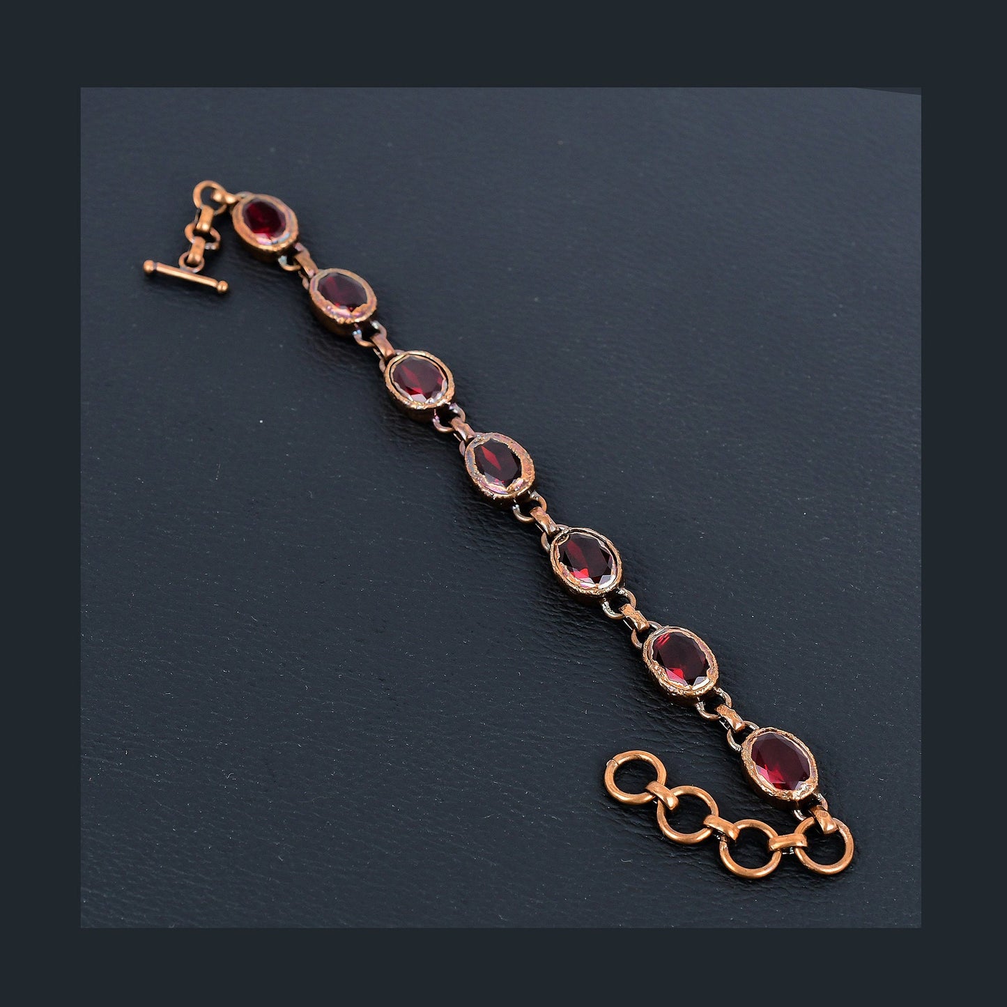 Red Garnet Gemstone Adjustable Copper Bracelet