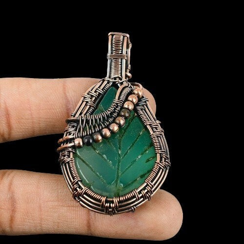 Green Onyx Gemstone Leaf Pendant