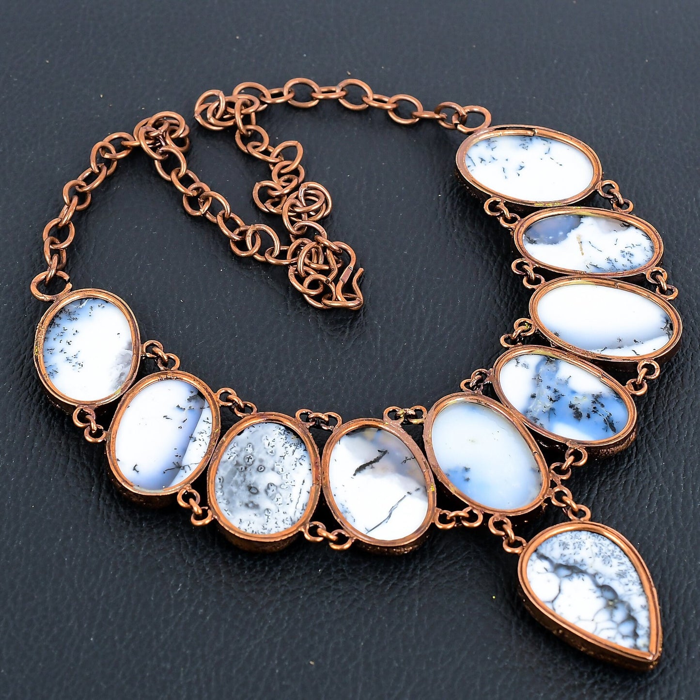 White & Black Dendrite Opal Gemstone Necklace