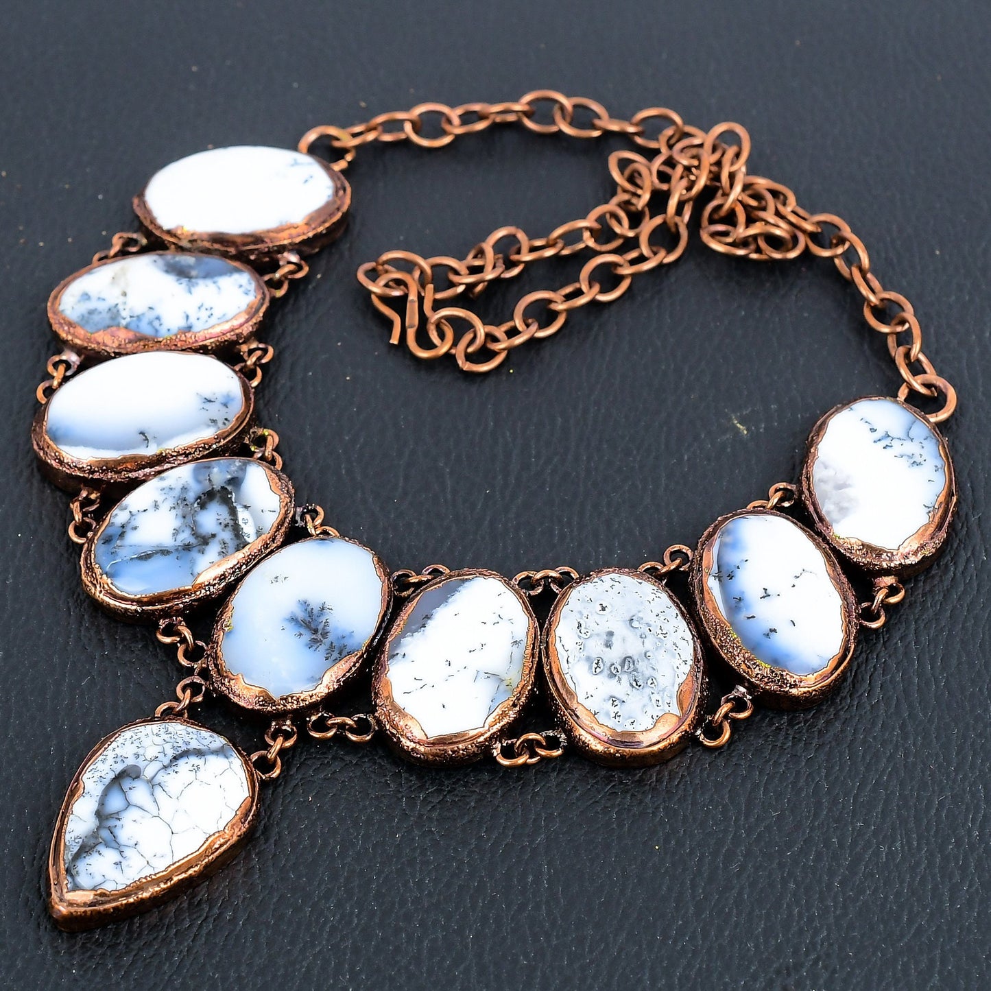 White & Black Dendrite Opal Gemstone Necklace