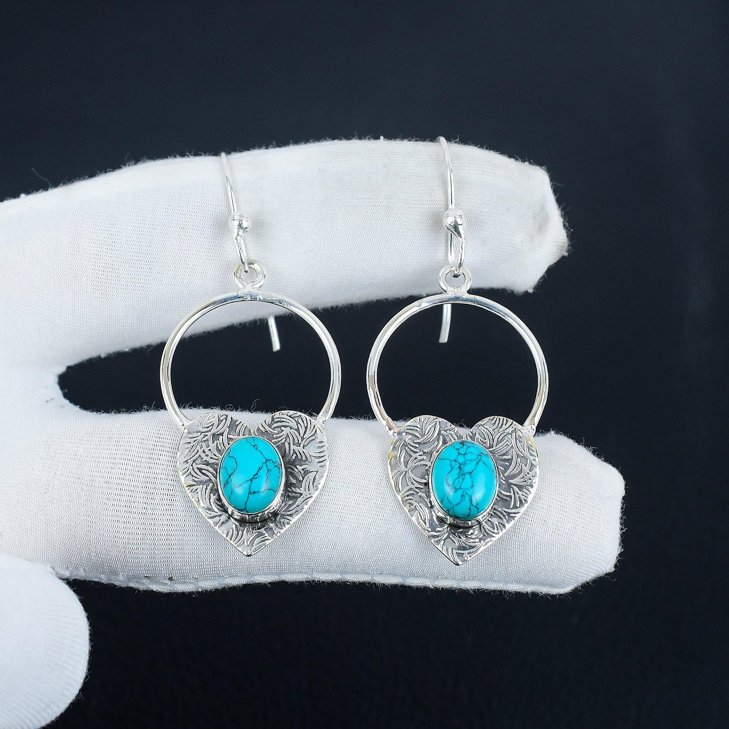 Turquoise Heart Hoop Earrings