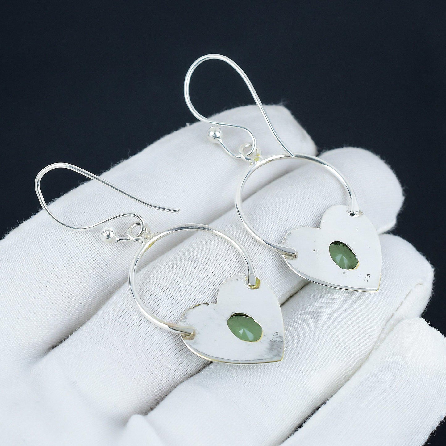 Green Onyx Gemstone Hoop Earrings