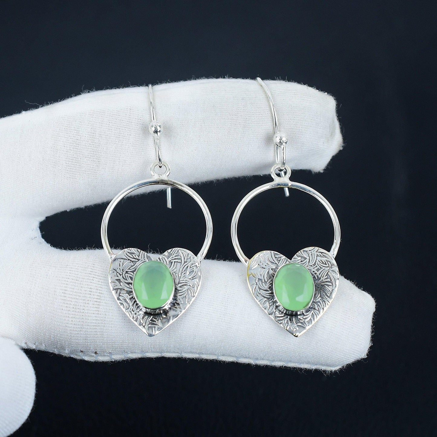 Green Onyx Gemstone Hoop Earrings