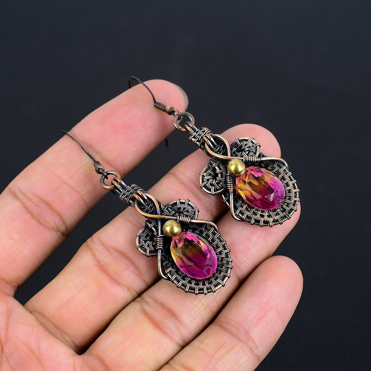 Bi-Color Tourmaline Gemstone Earrings