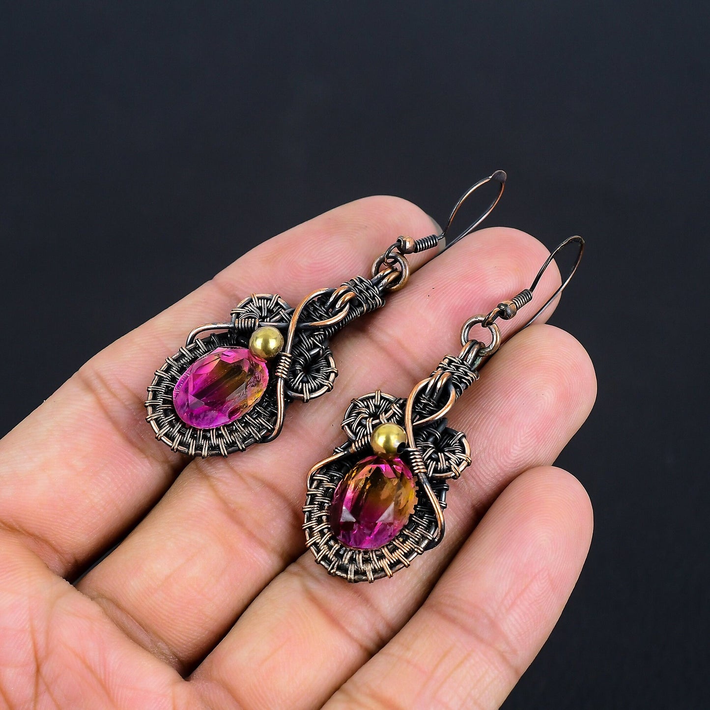 Bi-Color Tourmaline Gemstone Earrings