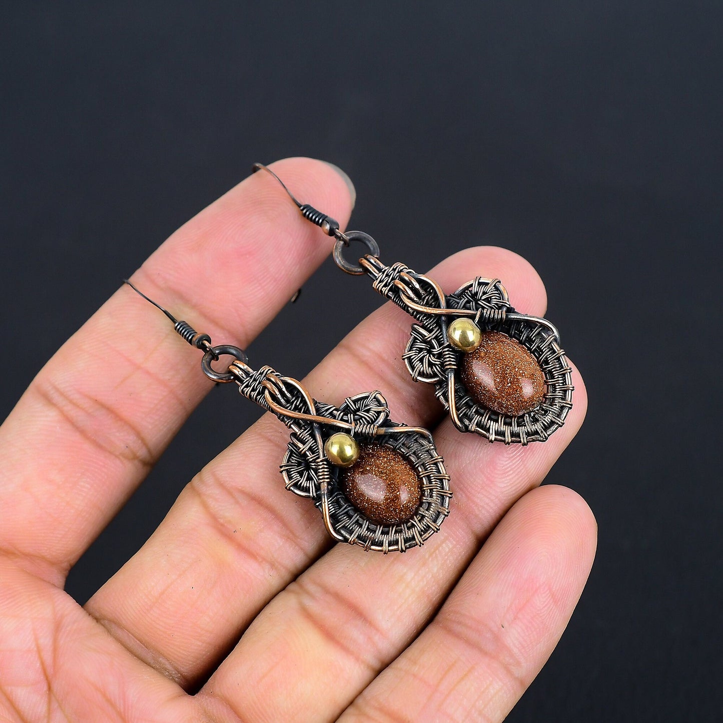 Copper Sunstone Gemstone Earrings