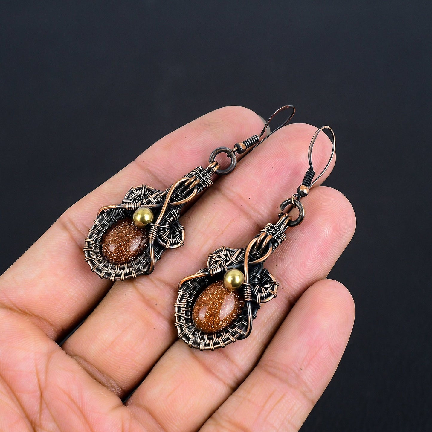 Copper Sunstone Gemstone Earrings