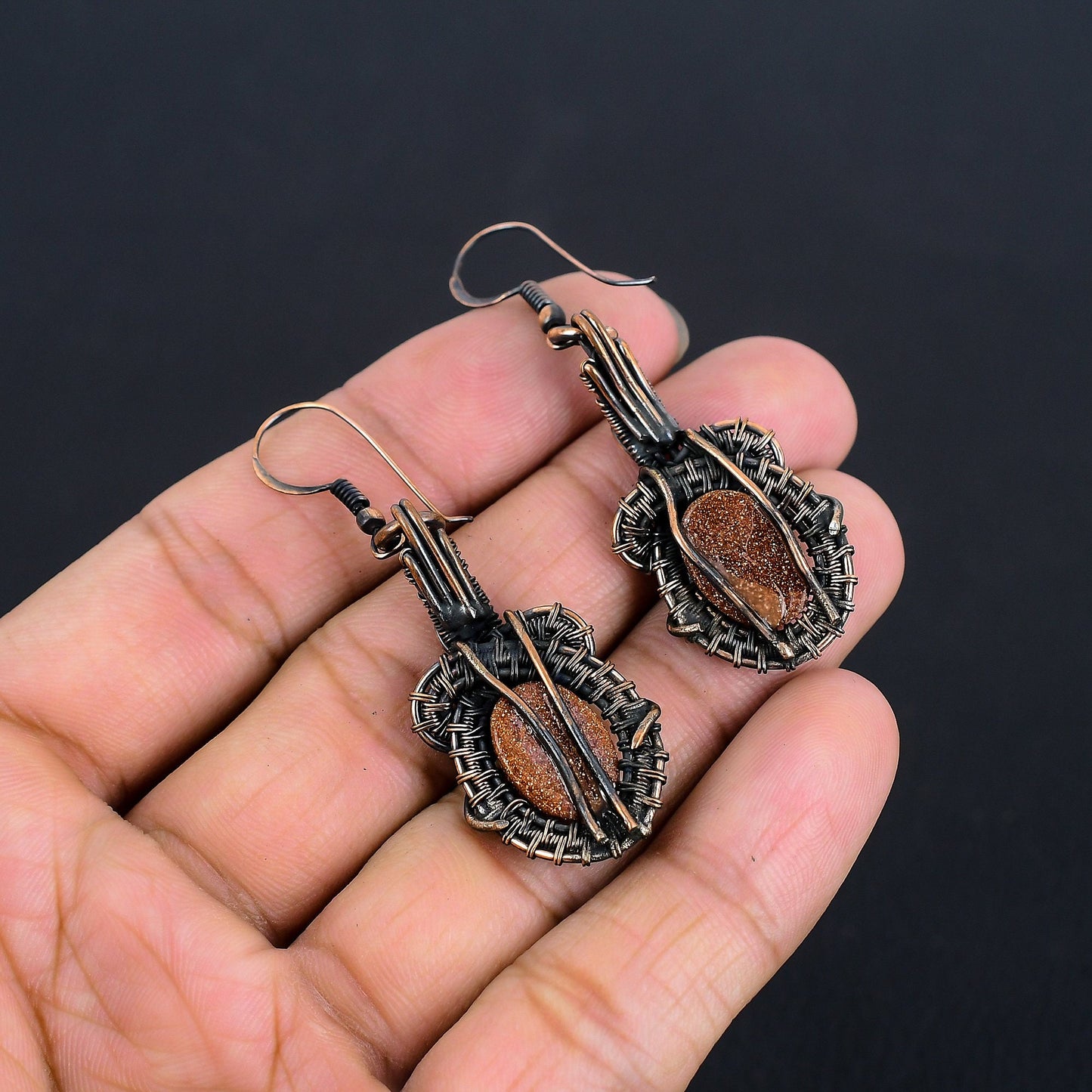 Copper Sunstone Gemstone Earrings