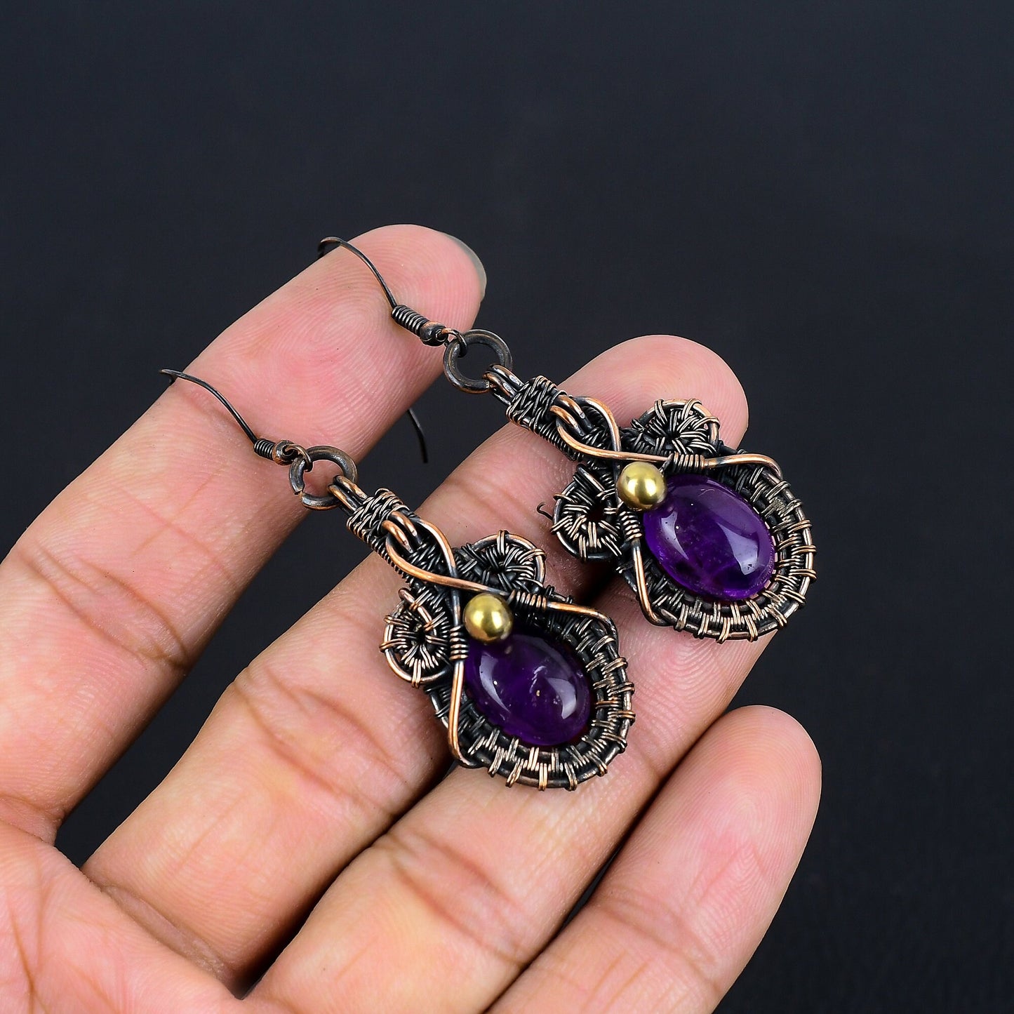 Purple Amethyst Gemstone Wire-Wrapped Earrings