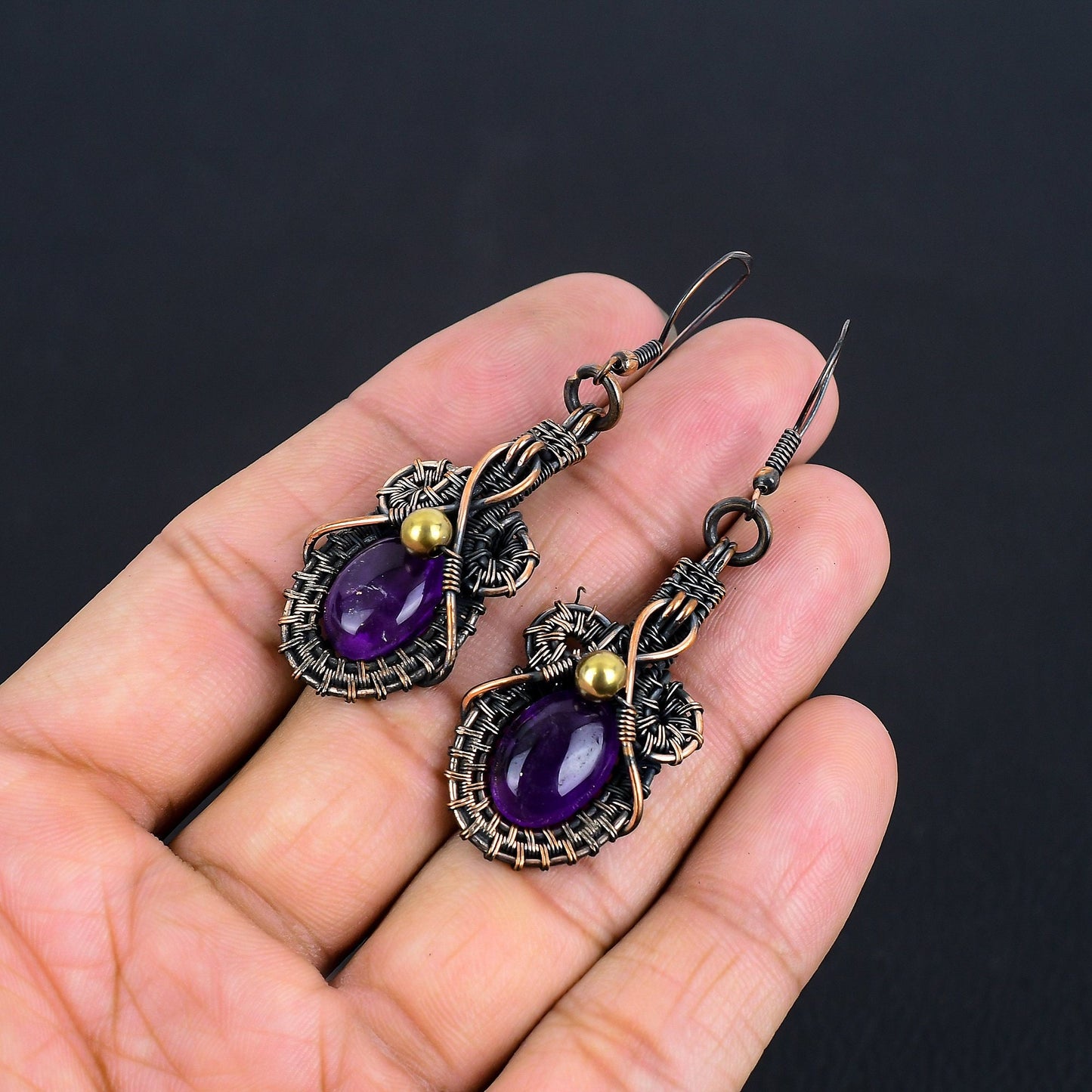 Purple Amethyst Gemstone Wire-Wrapped Earrings