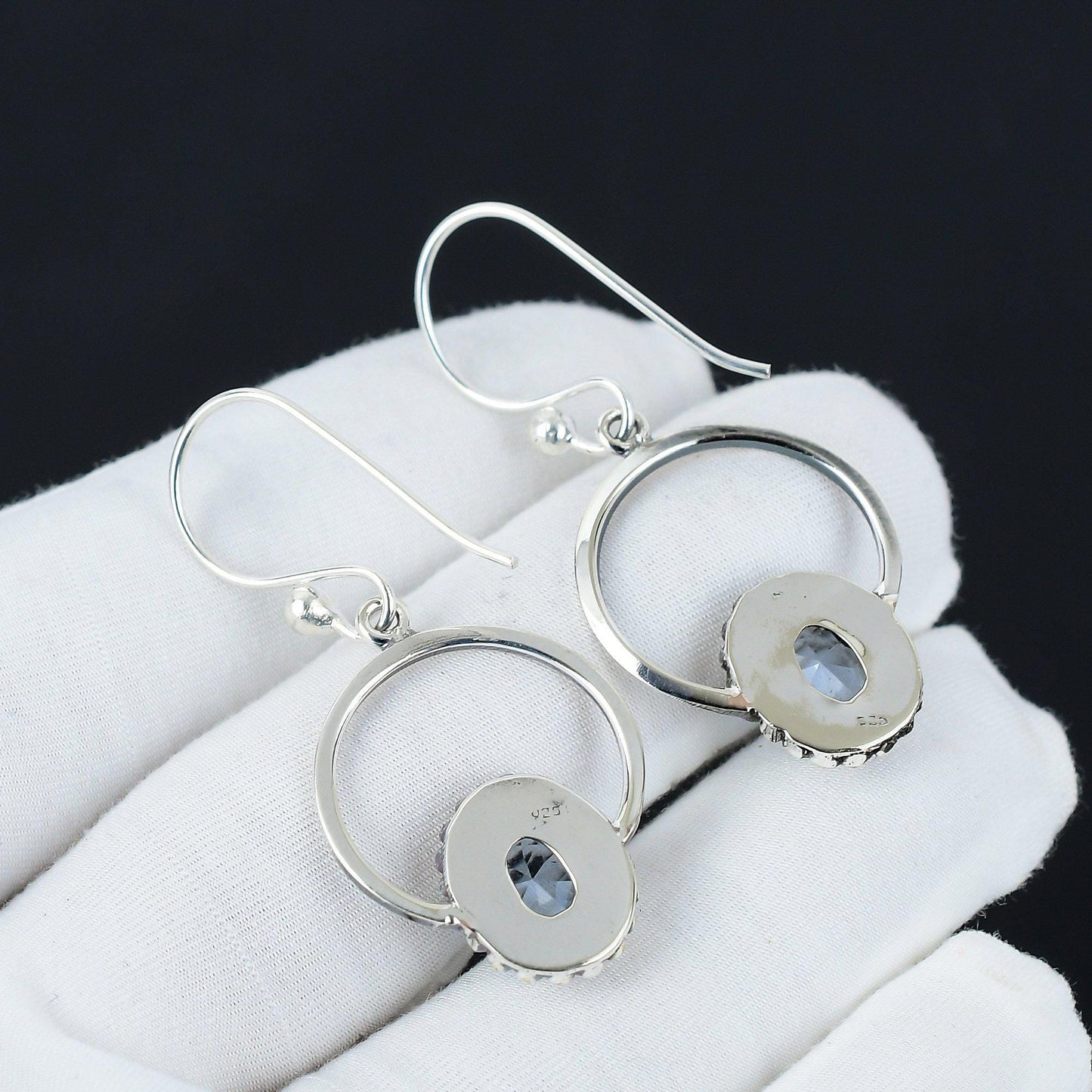 Aquamarine Blue Gemstone Hoop Earrings